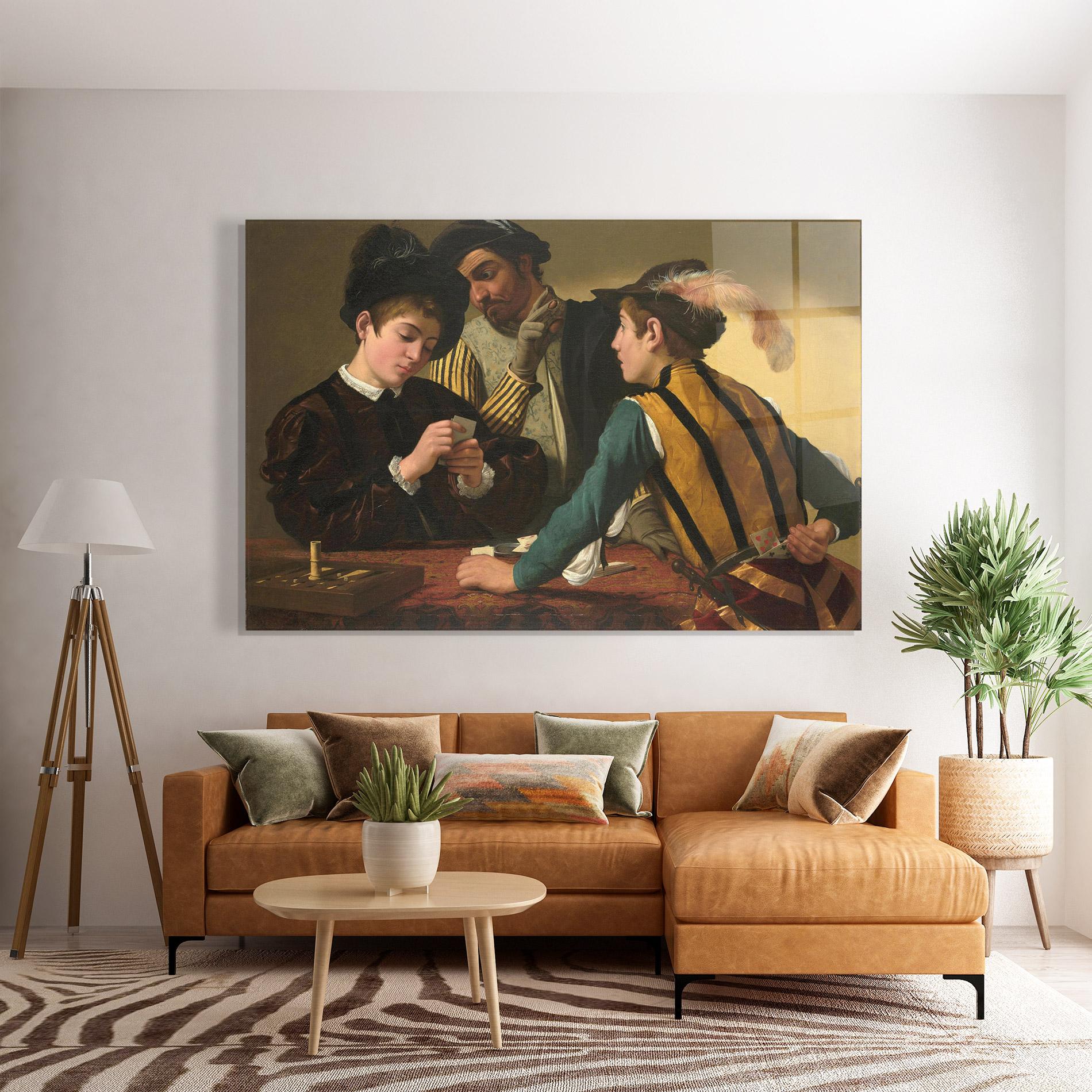 Glasbild Caravaggio The Cardsharps mockup 7
