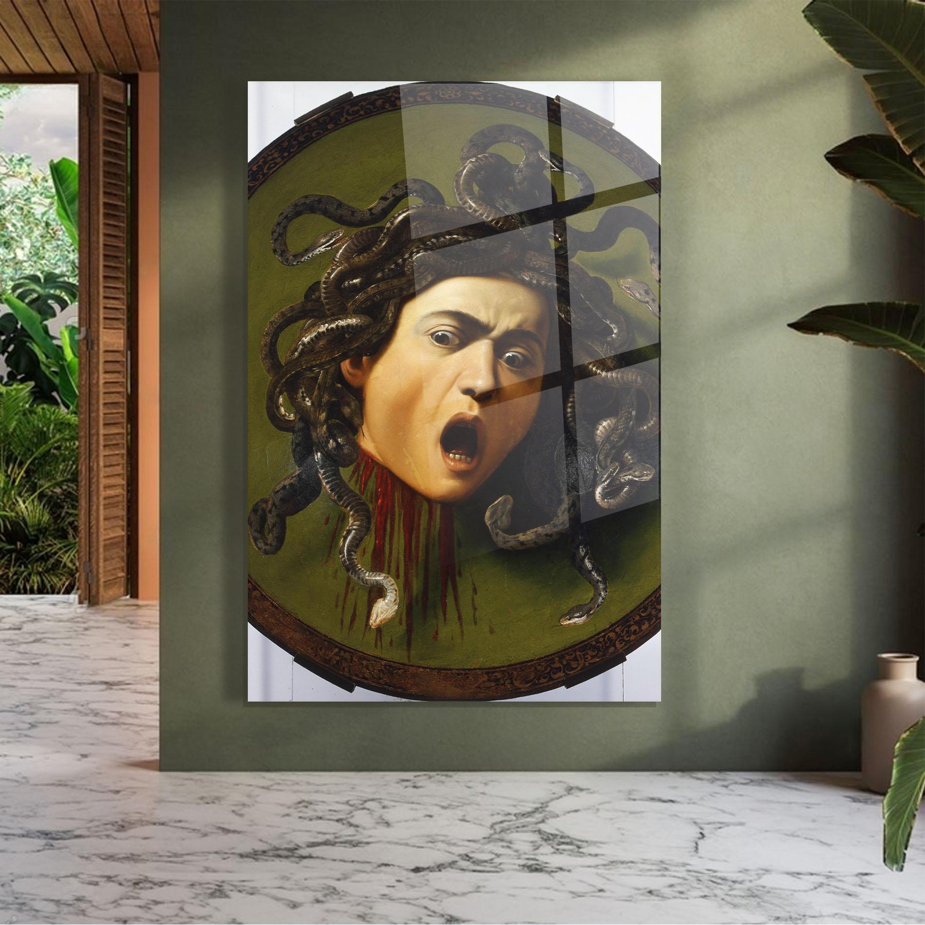 Glasbild Caravaggio Medusa mockup 7