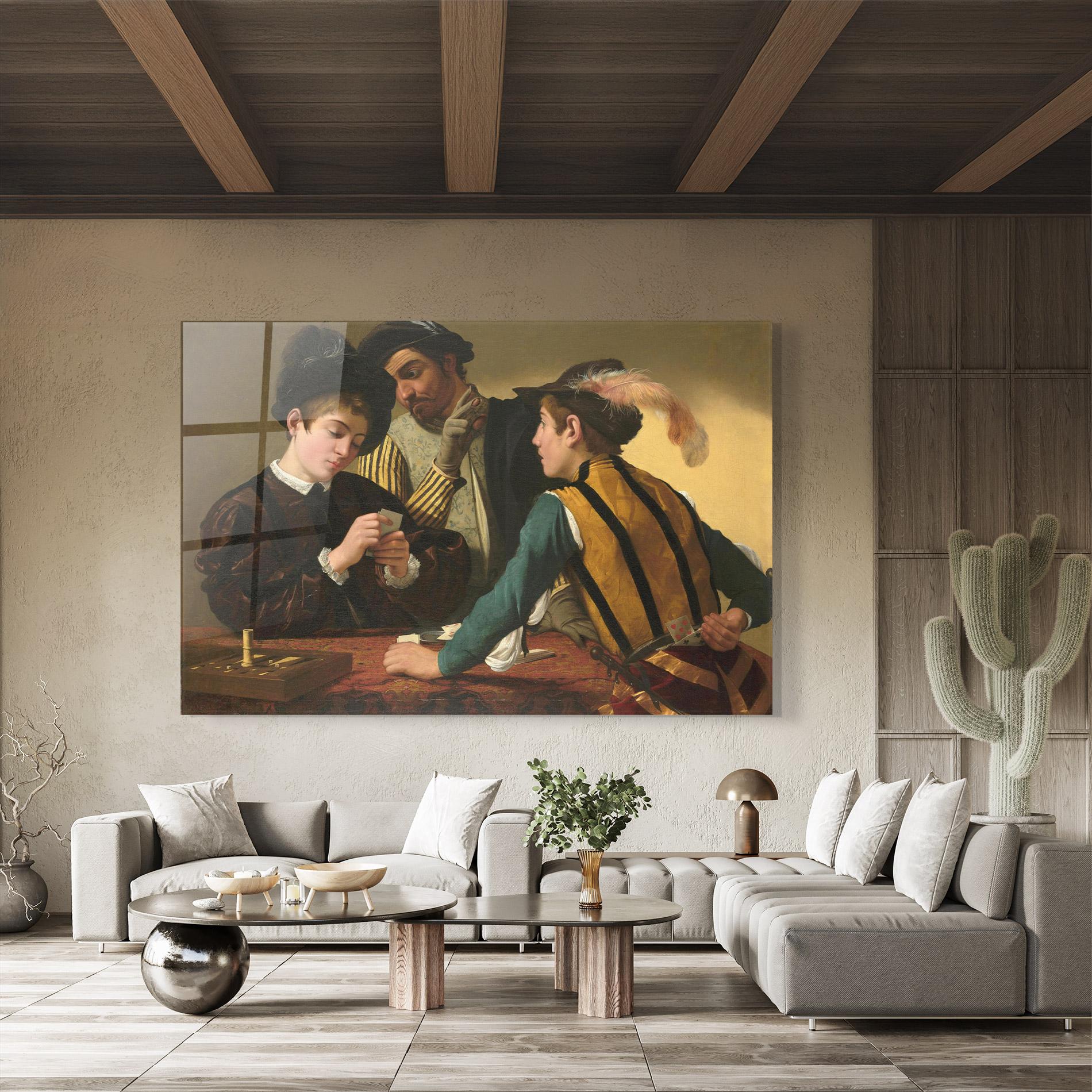 Glasbild Caravaggio The Cardsharps mockup 8