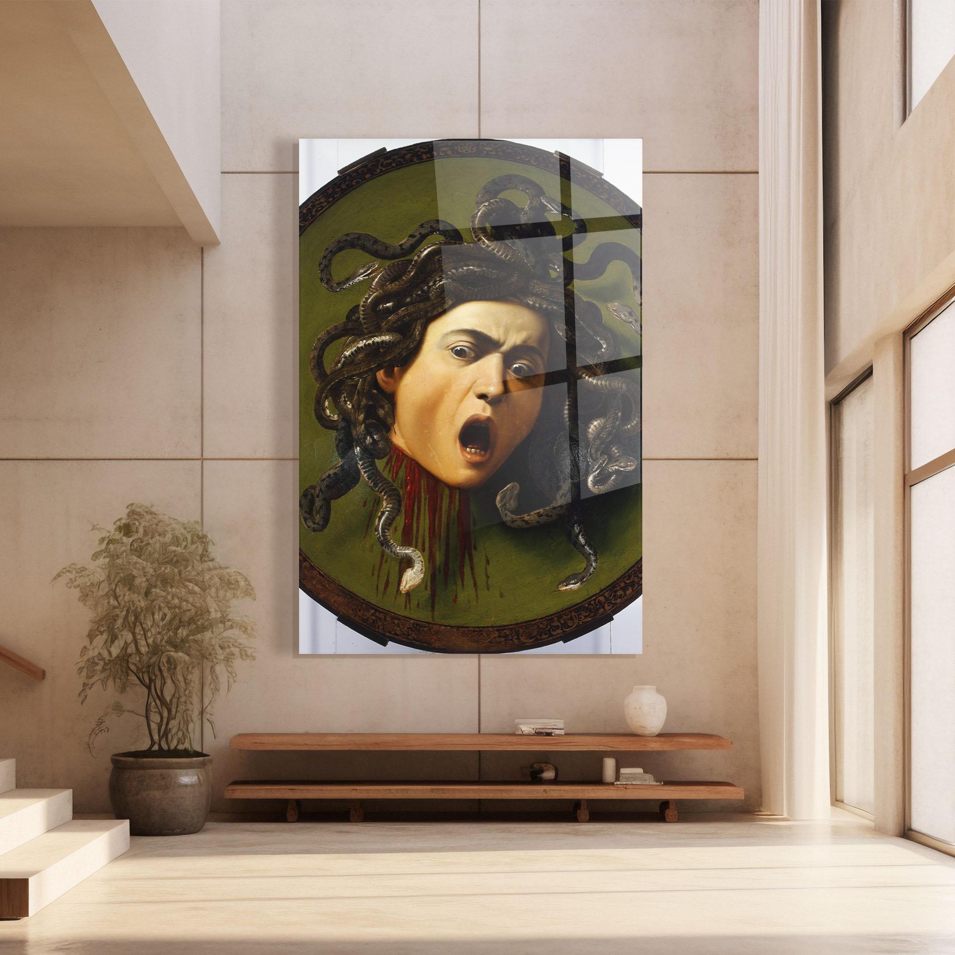 Glasbild Caravaggio Medusa mockup 8