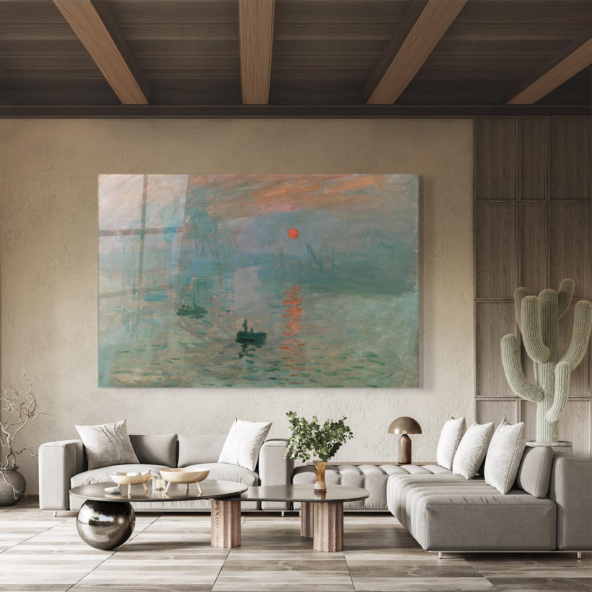 Glasbild Monet Sunrise mockup 8