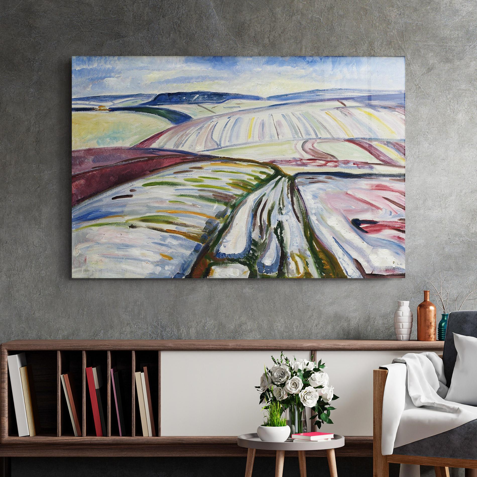 Glasbild Field In Snow mockup 2