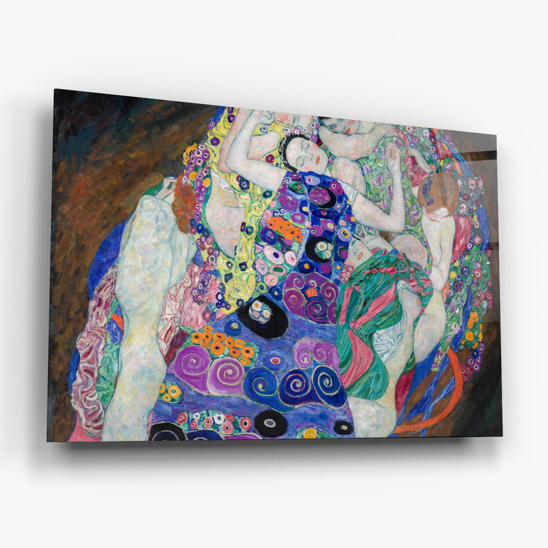 Glasbild Klimt Die Jungfrau mockup 6