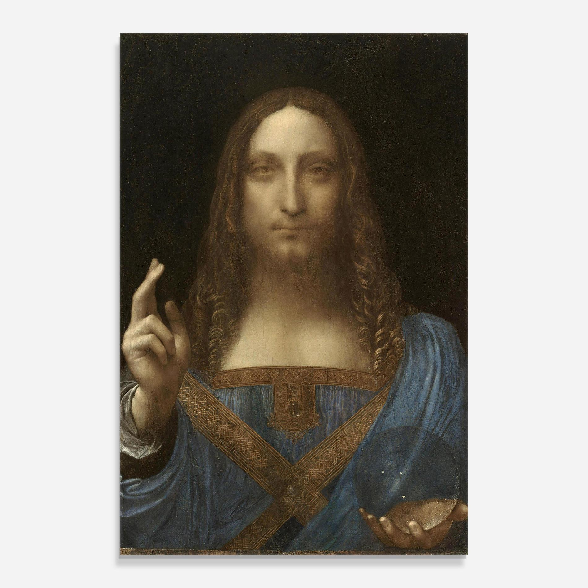 Glasbild Leonardo Da Vinci Salvator Mundi mockup 0