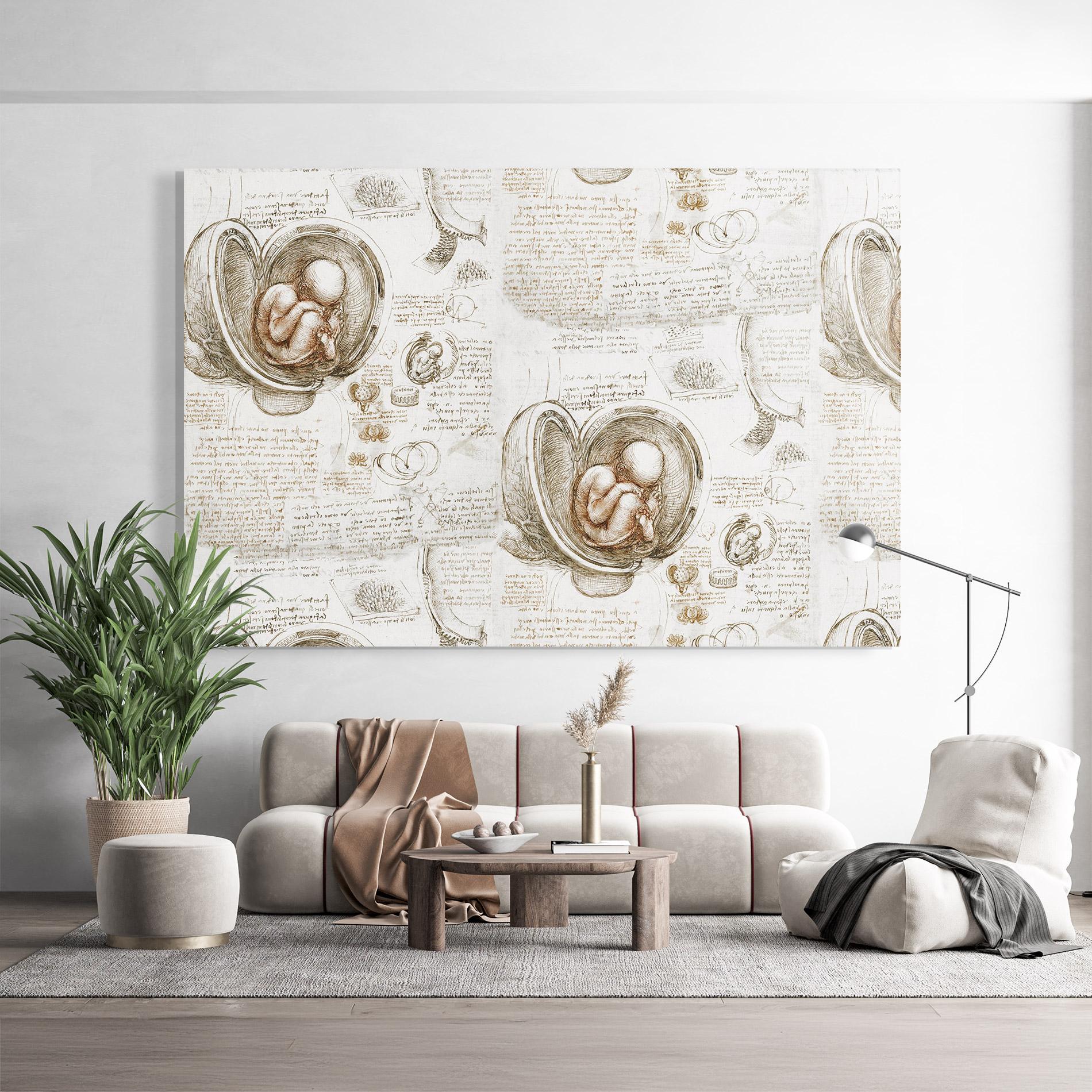 Glasbild Leonardo Studies Of The Foetus mockup 9