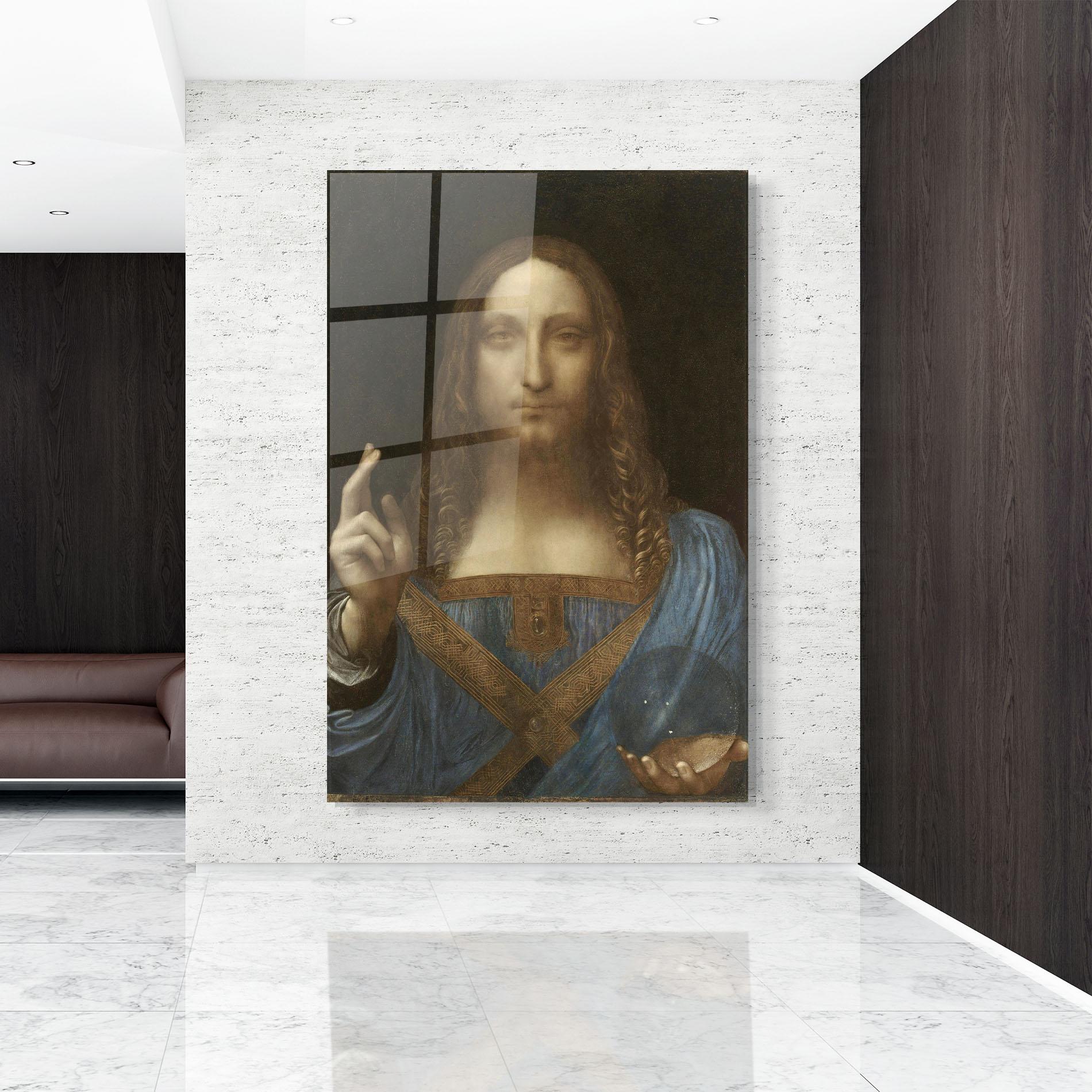 Glasbild Leonardo Da Vinci Salvator Mundi mockup 9