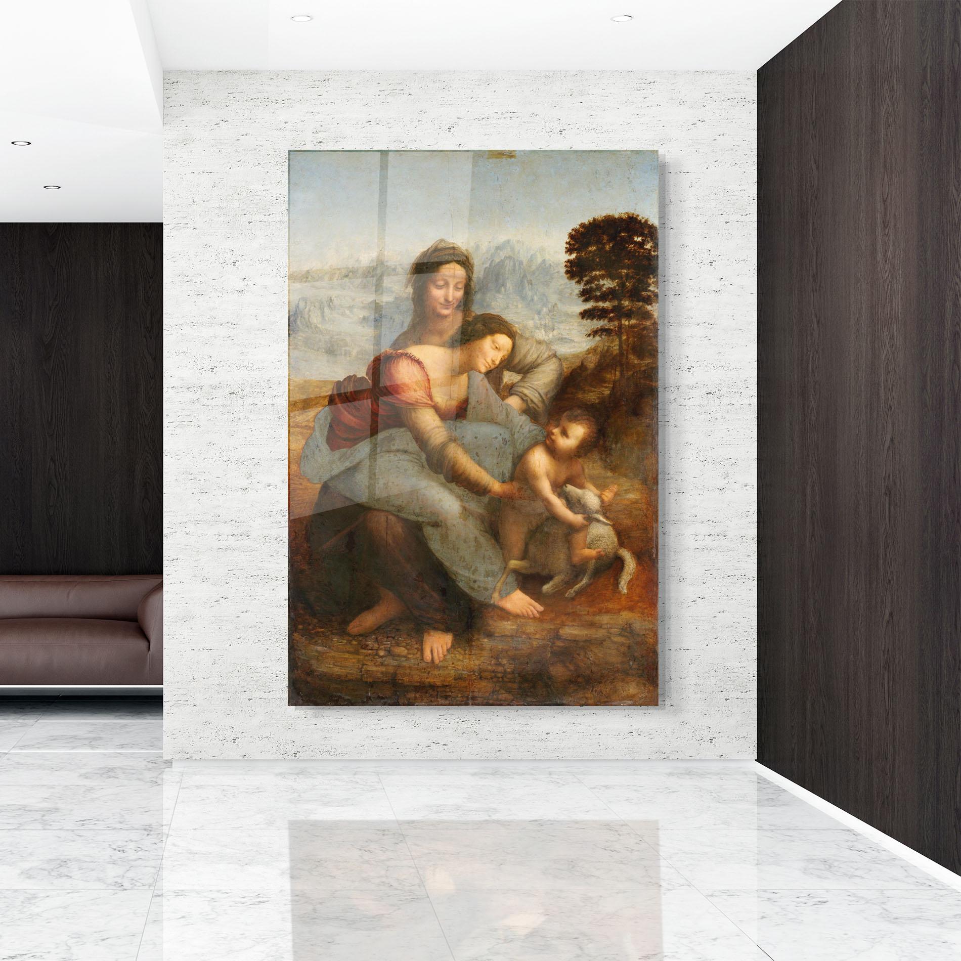 Glasbild Leonardo Da Vinci Virgin And Child With St Anne mockup 9