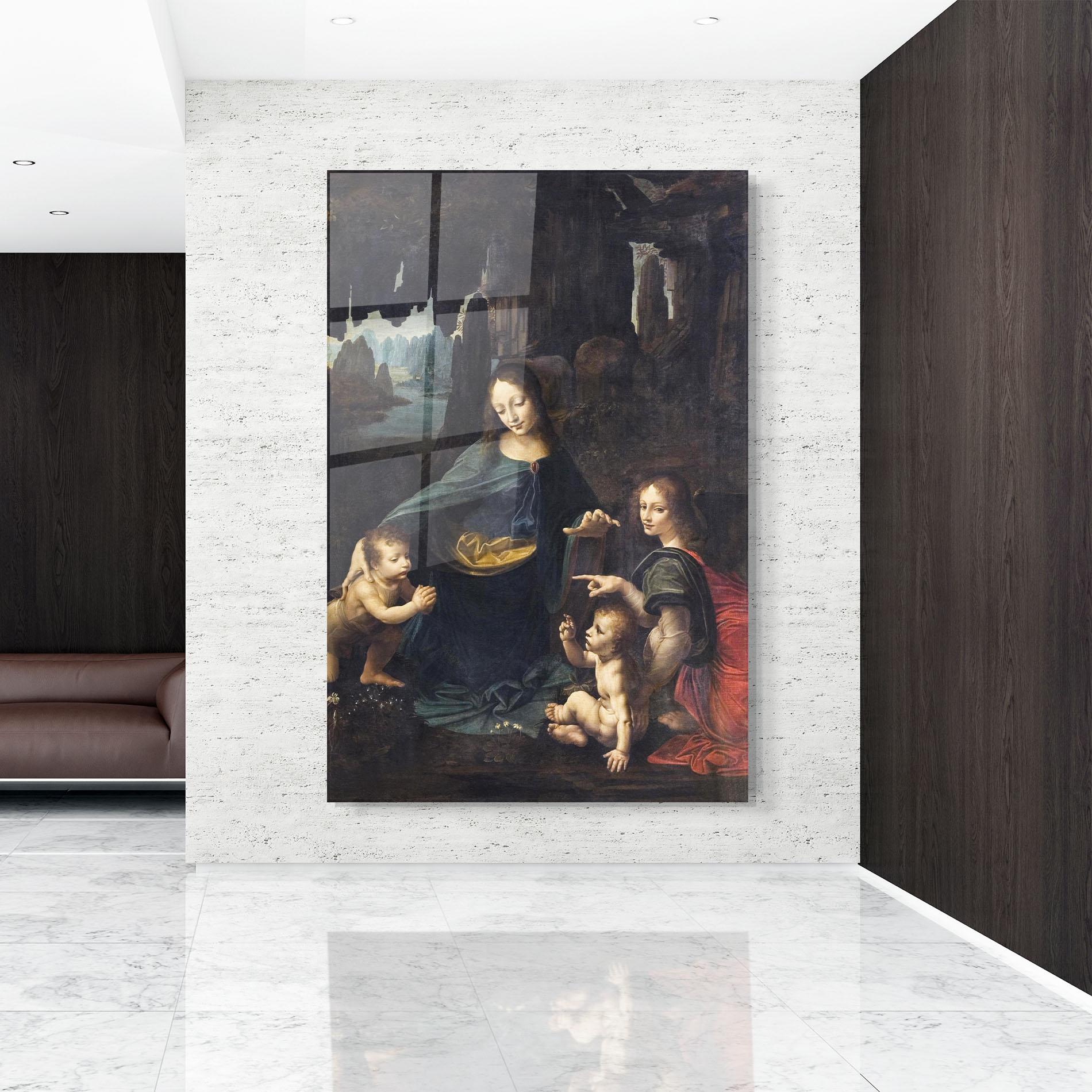 Glasbild The Virgin Of The Rocks Leonardo Da Vinci mockup 9