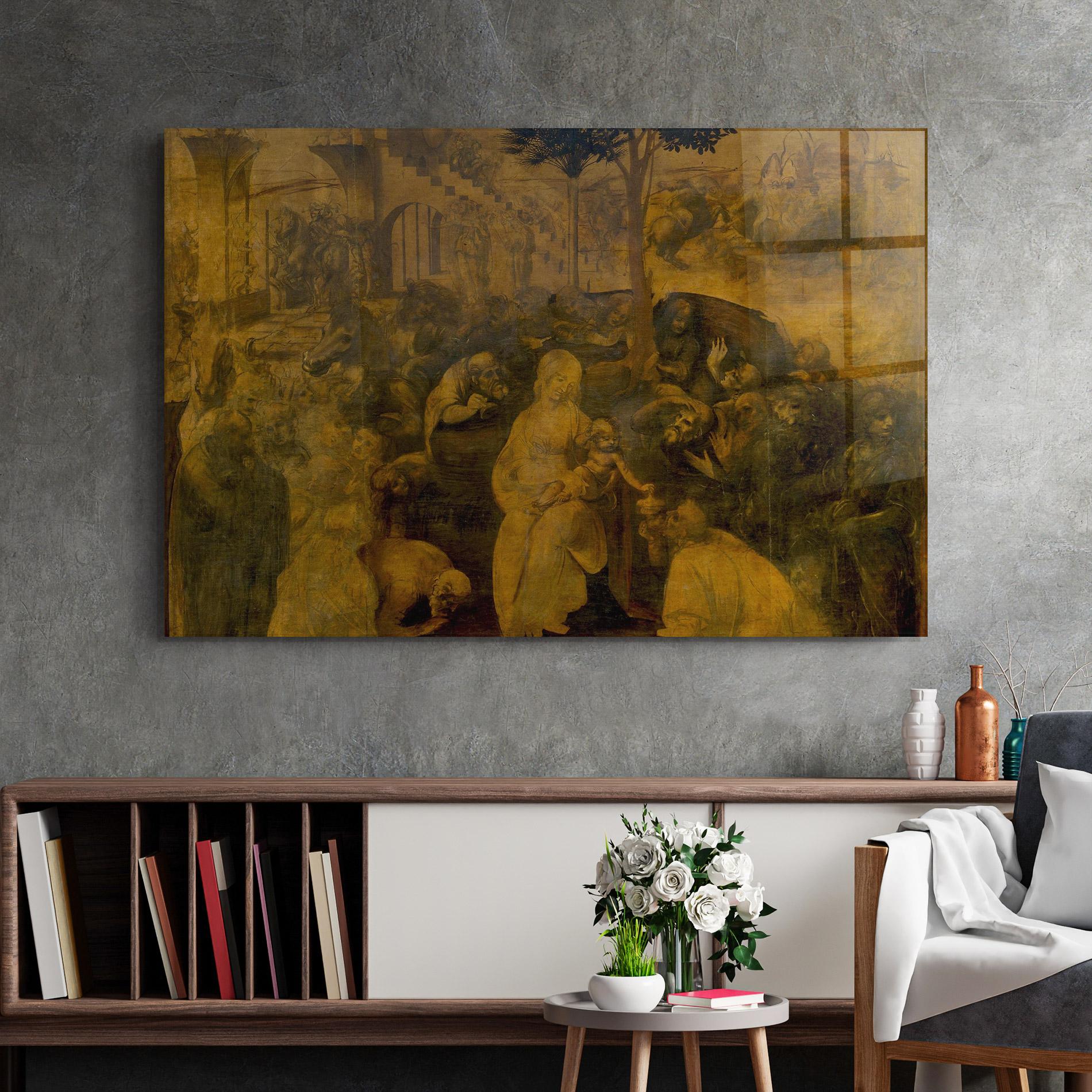 Glasbild Leonardo Da Vinci Adorazione Dei Magi mockup 2