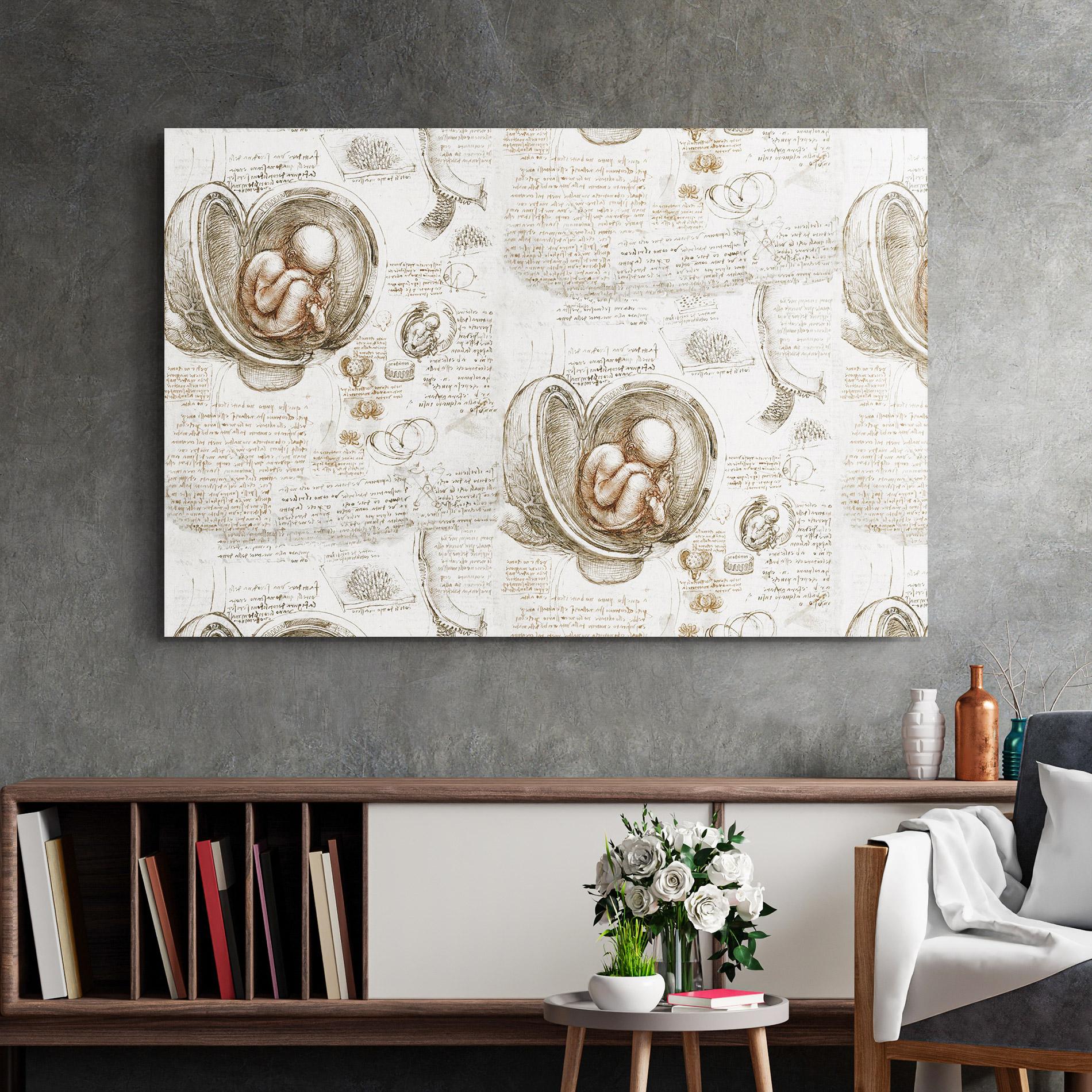 Glasbild Leonardo Studies Of The Foetus mockup 2