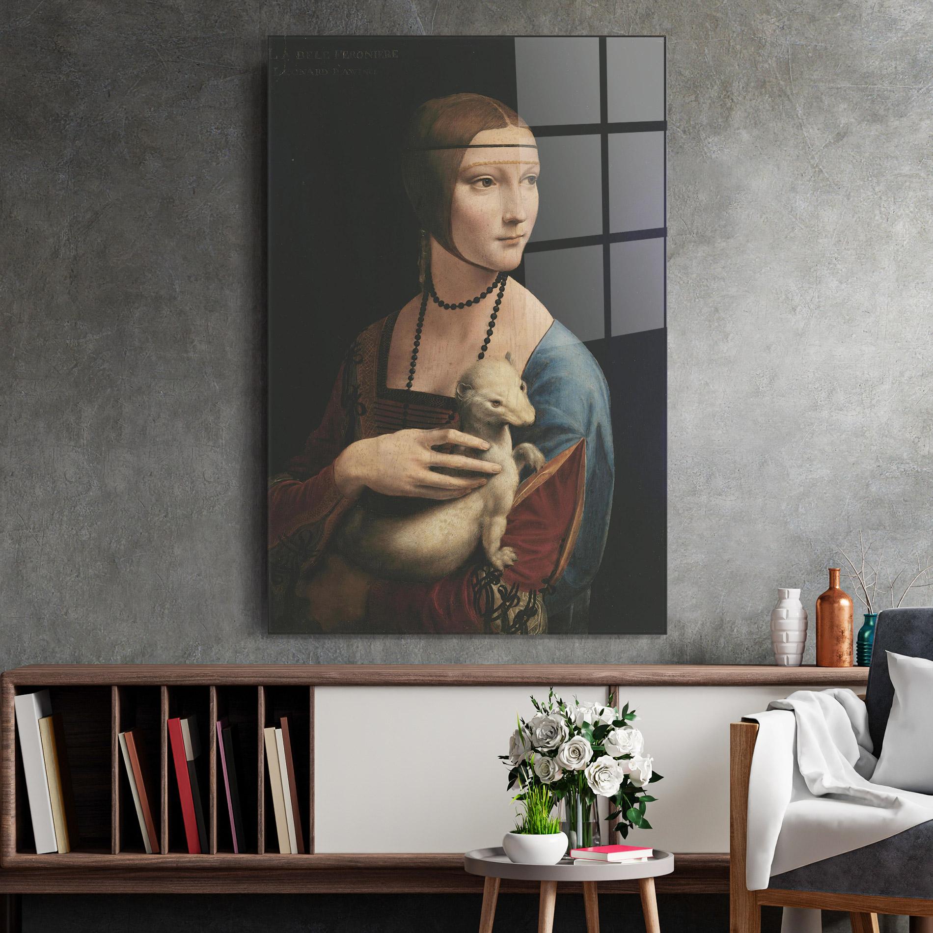 Glasbild Lady With An Ermine Leonardo Da Vinci mockup 2