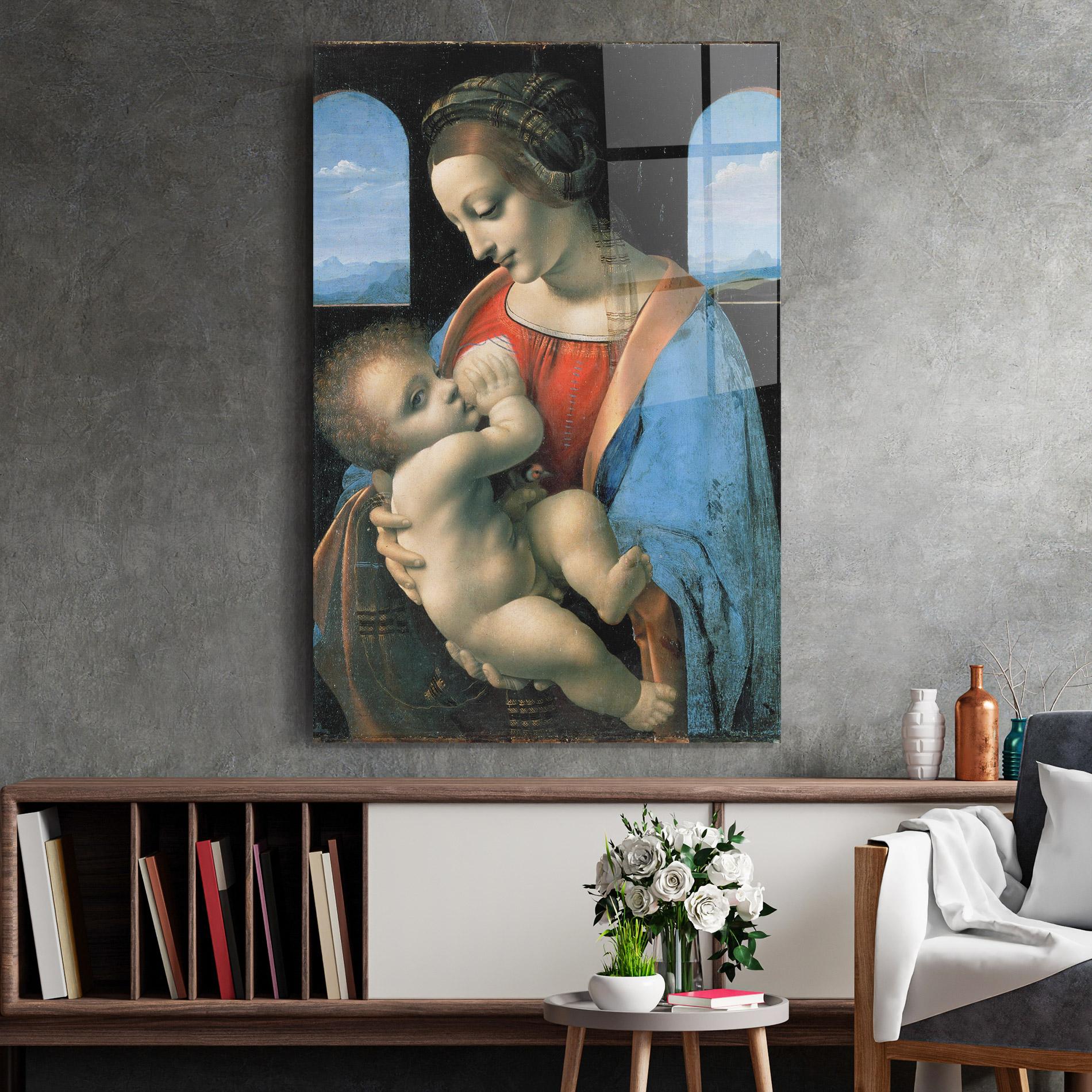 Glasbild Leonardo Da Vinci Attributed Madonna Litta mockup 2
