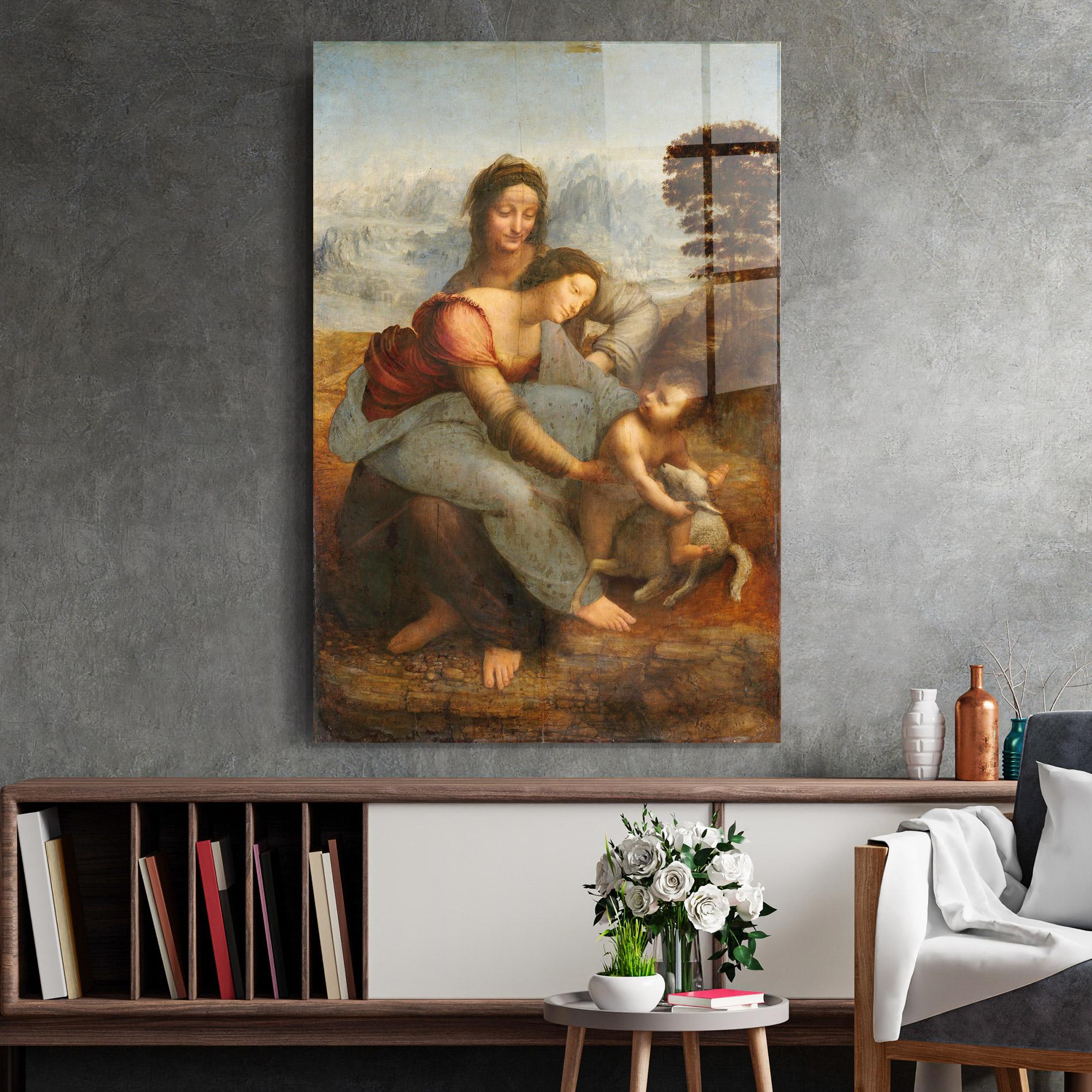 Glasbild Leonardo Da Vinci Virgin And Child With St Anne mockup 2