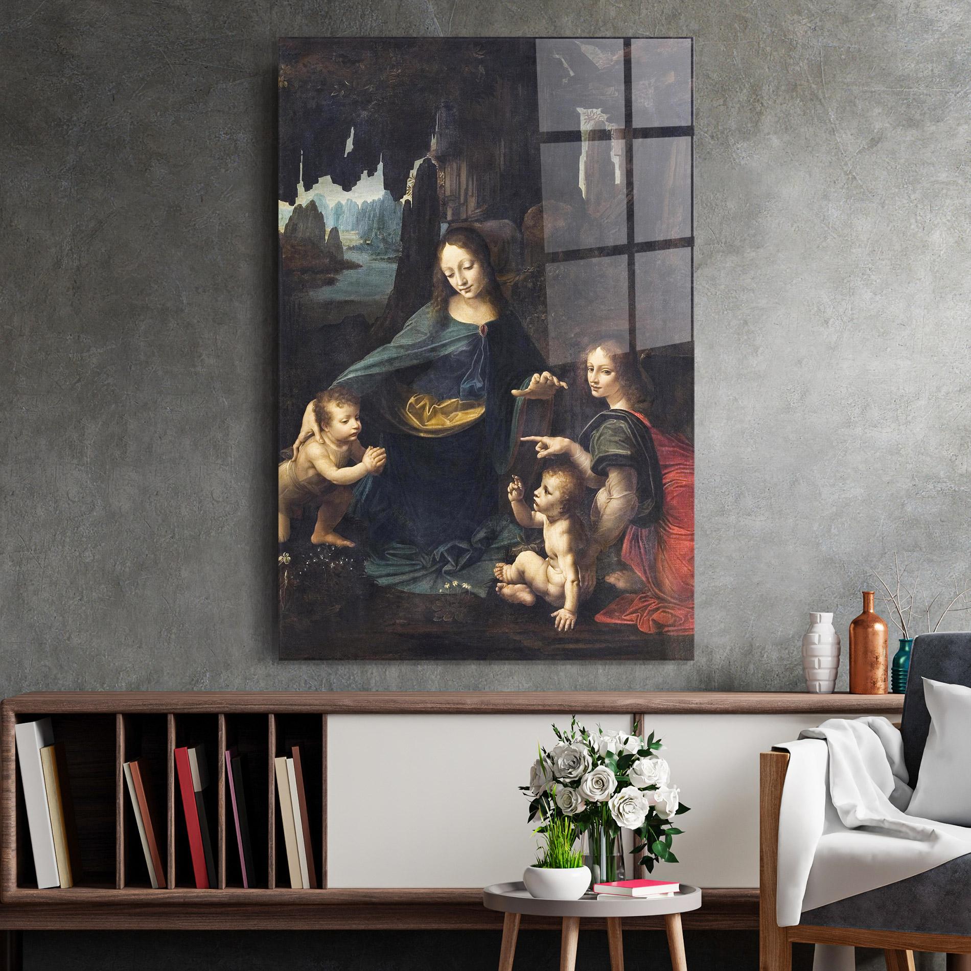 Glasbild The Virgin Of The Rocks Leonardo Da Vinci mockup 2