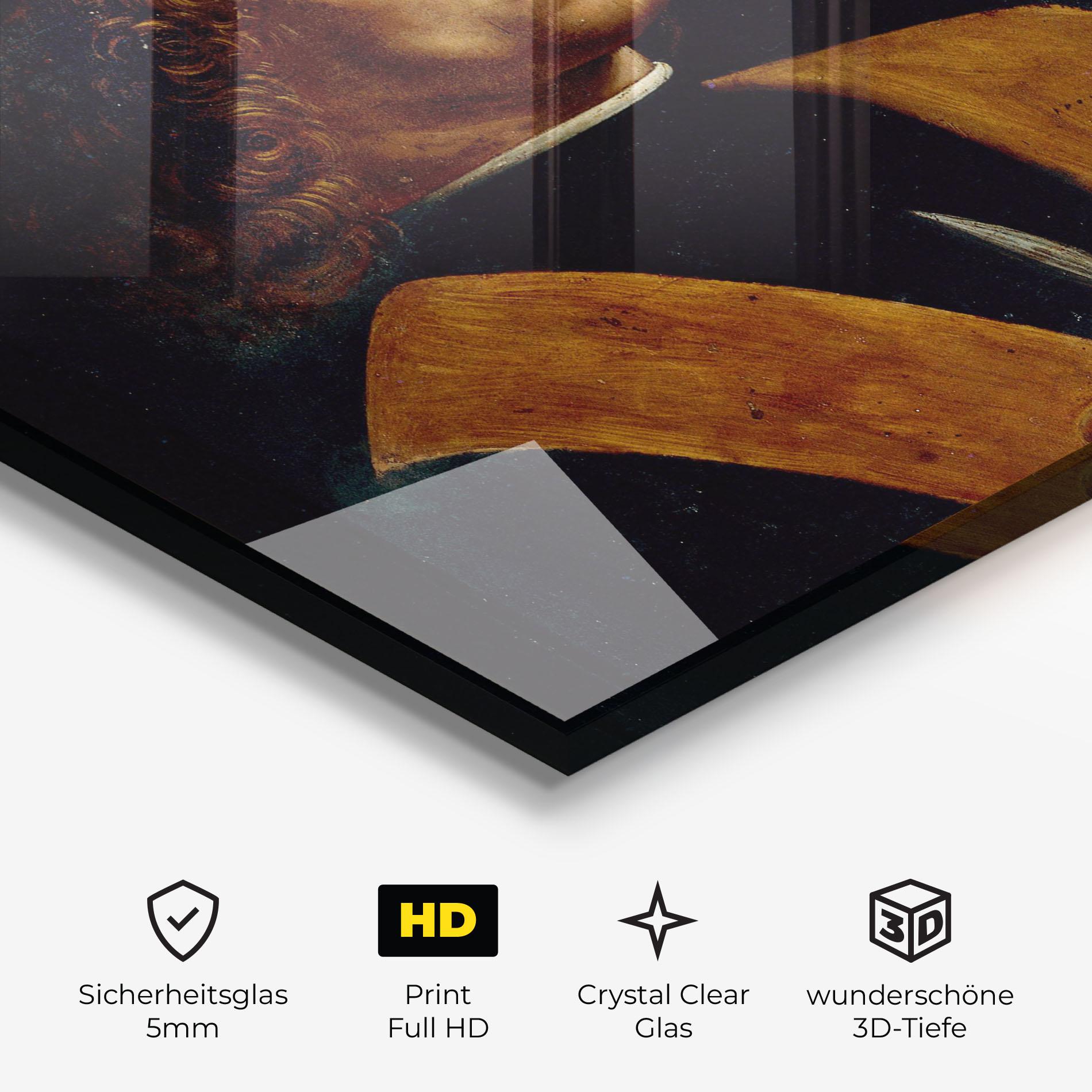 Glasbild Leonardo Da Vinci Portrait Of A Musician Pinacoteca Ambrosiana mockup 3