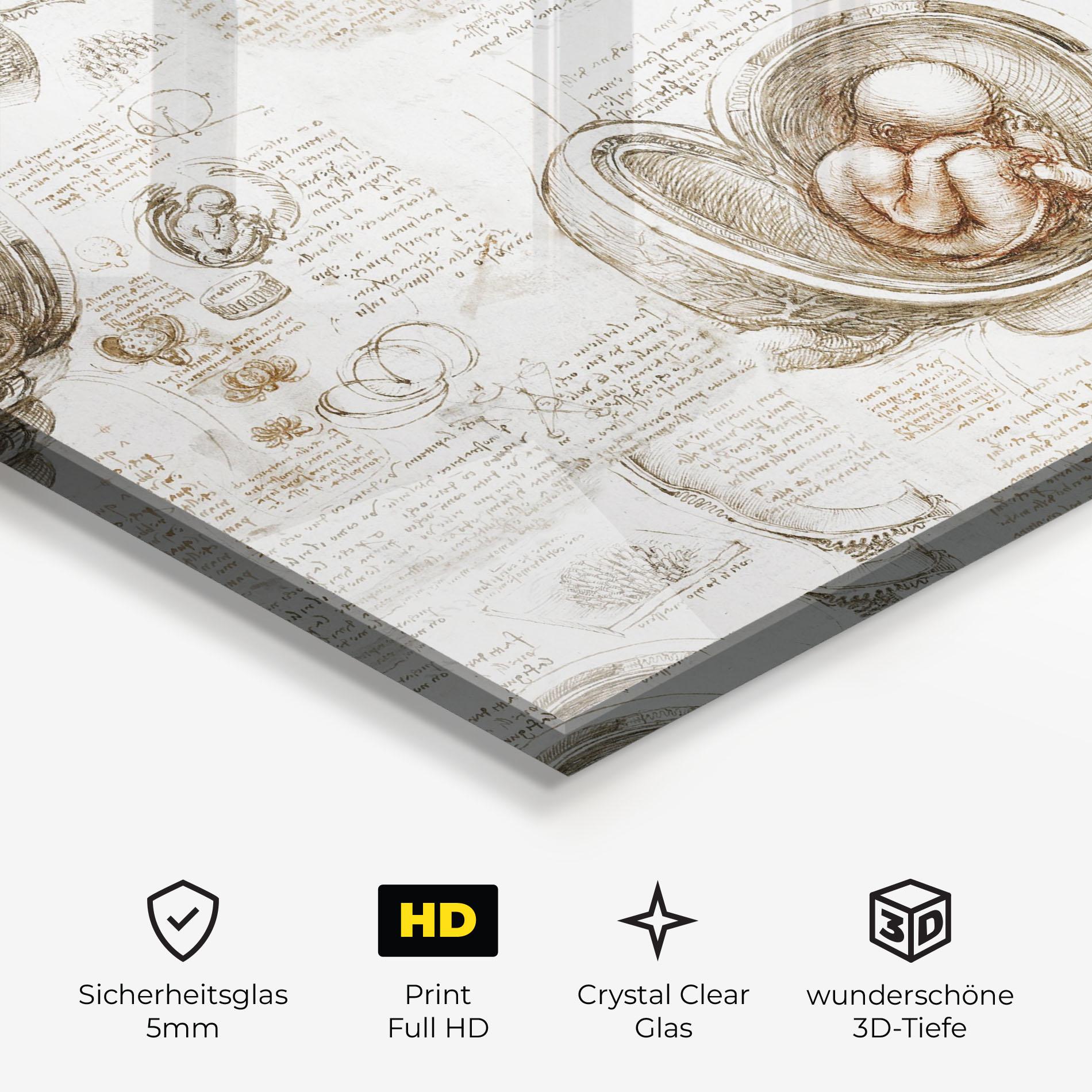 Glasbild Leonardo Studies Of The Foetus mockup 3