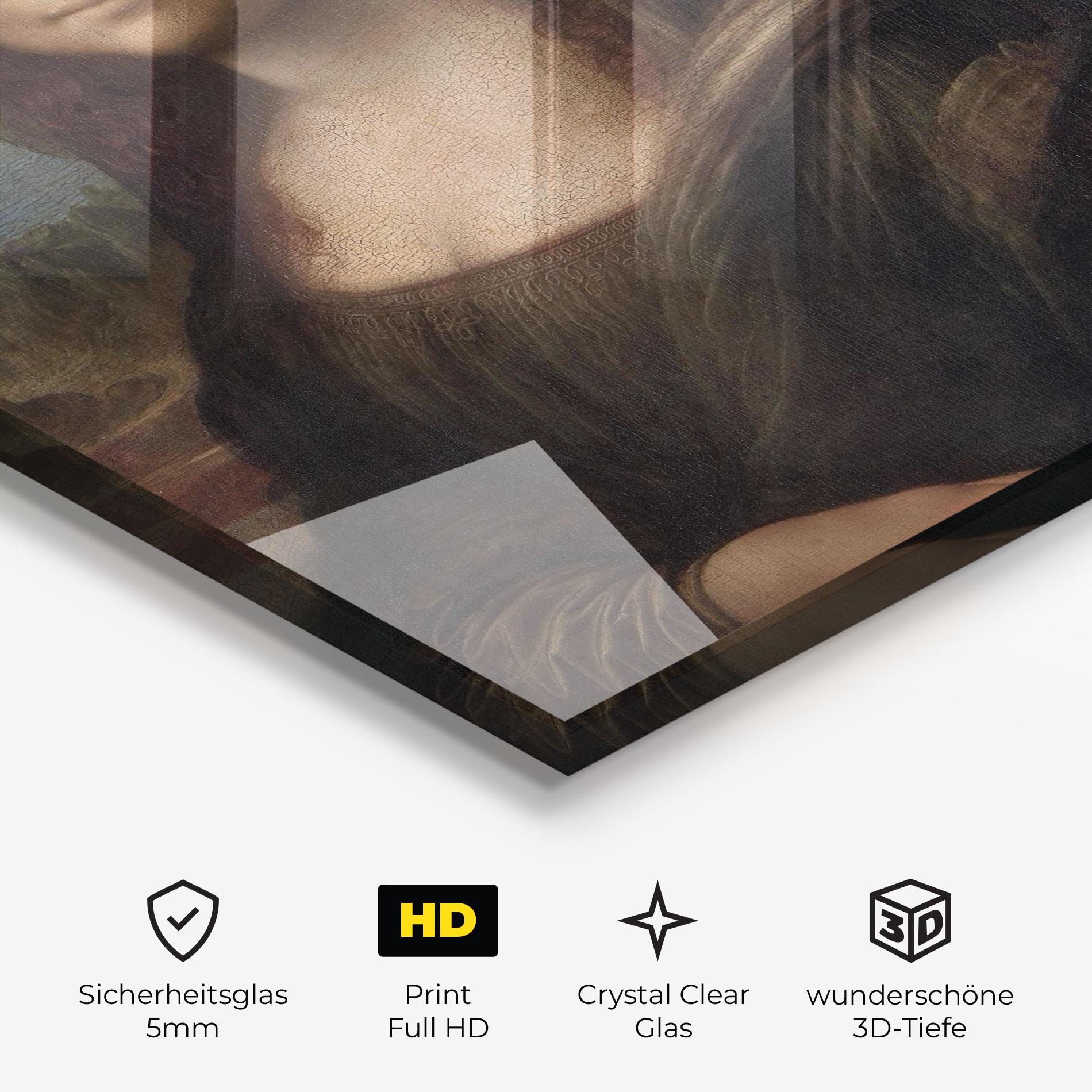 Glasbild Mona Lisa By Leonardo Da Vinci mockup 3