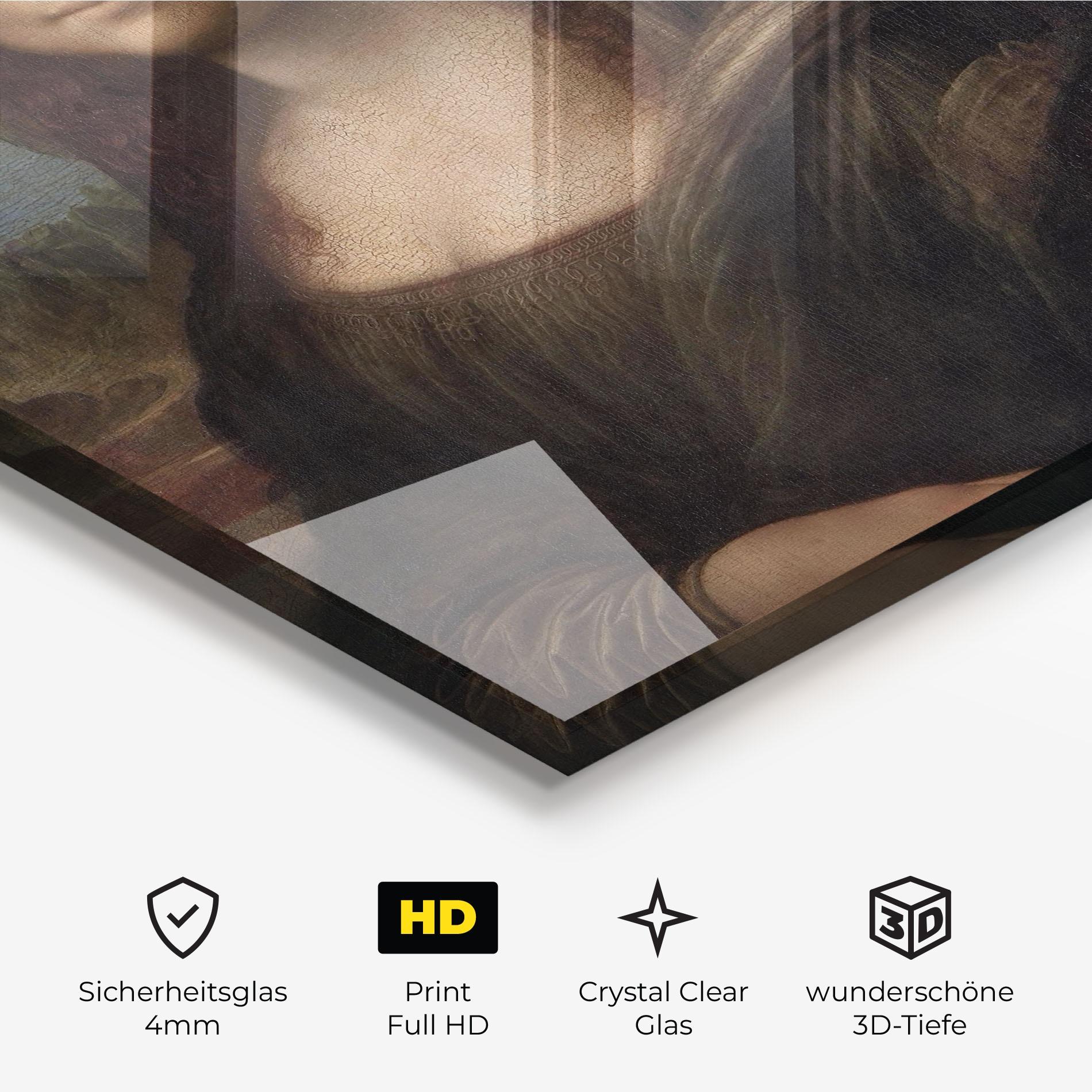Glasbild Mona Lisa By Leonardo Da Vinci mockup 3