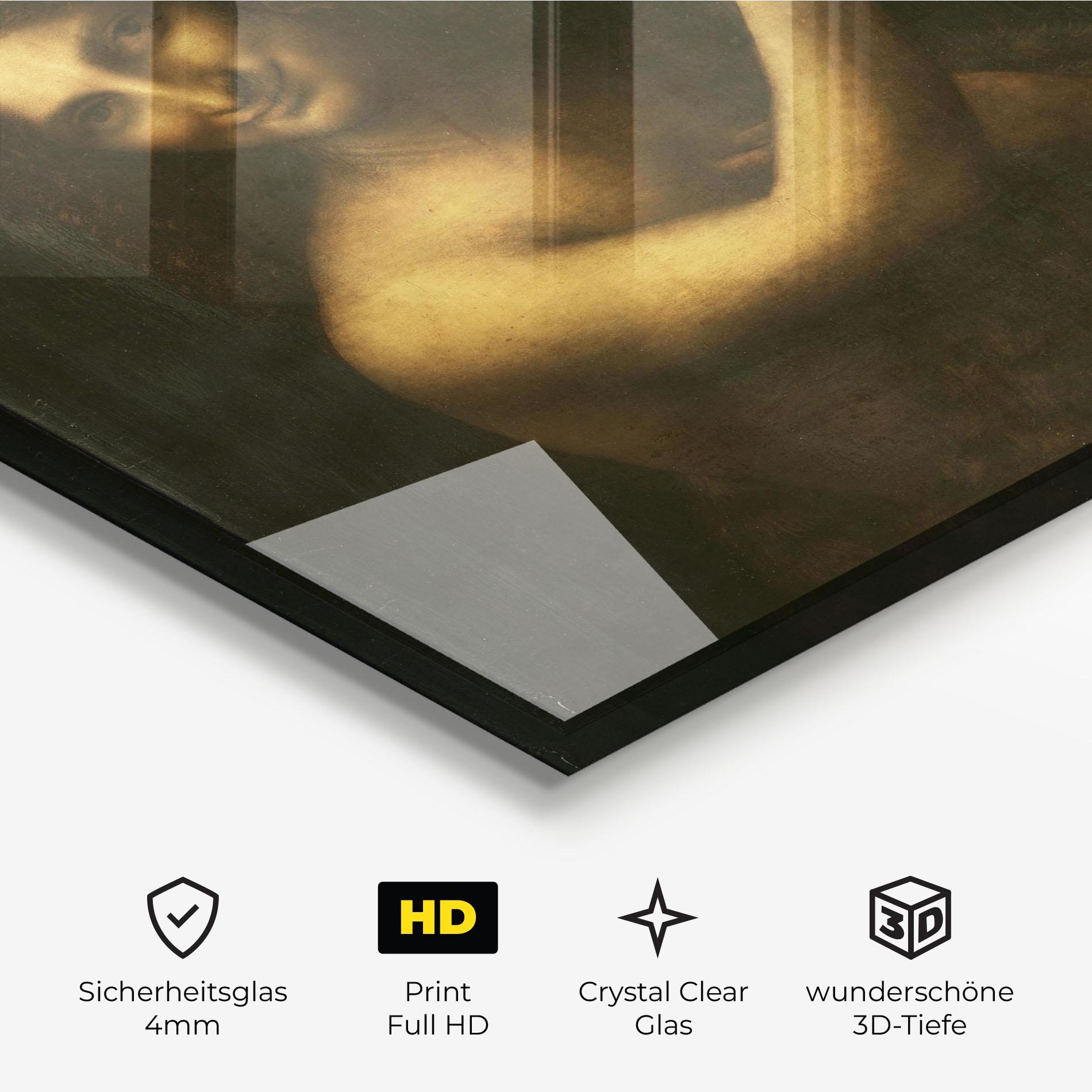 Glasbild Seonardo Da Vinci Saint John The Baptist mockup 3