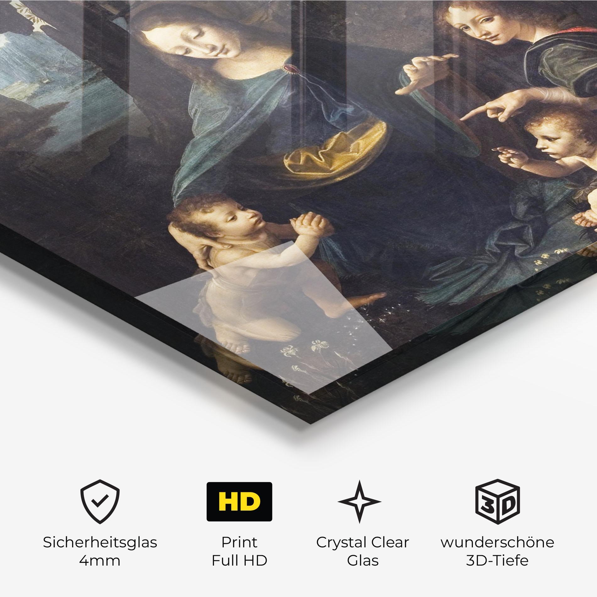 Glasbild The Virgin Of The Rocks Leonardo Da Vinci mockup 3