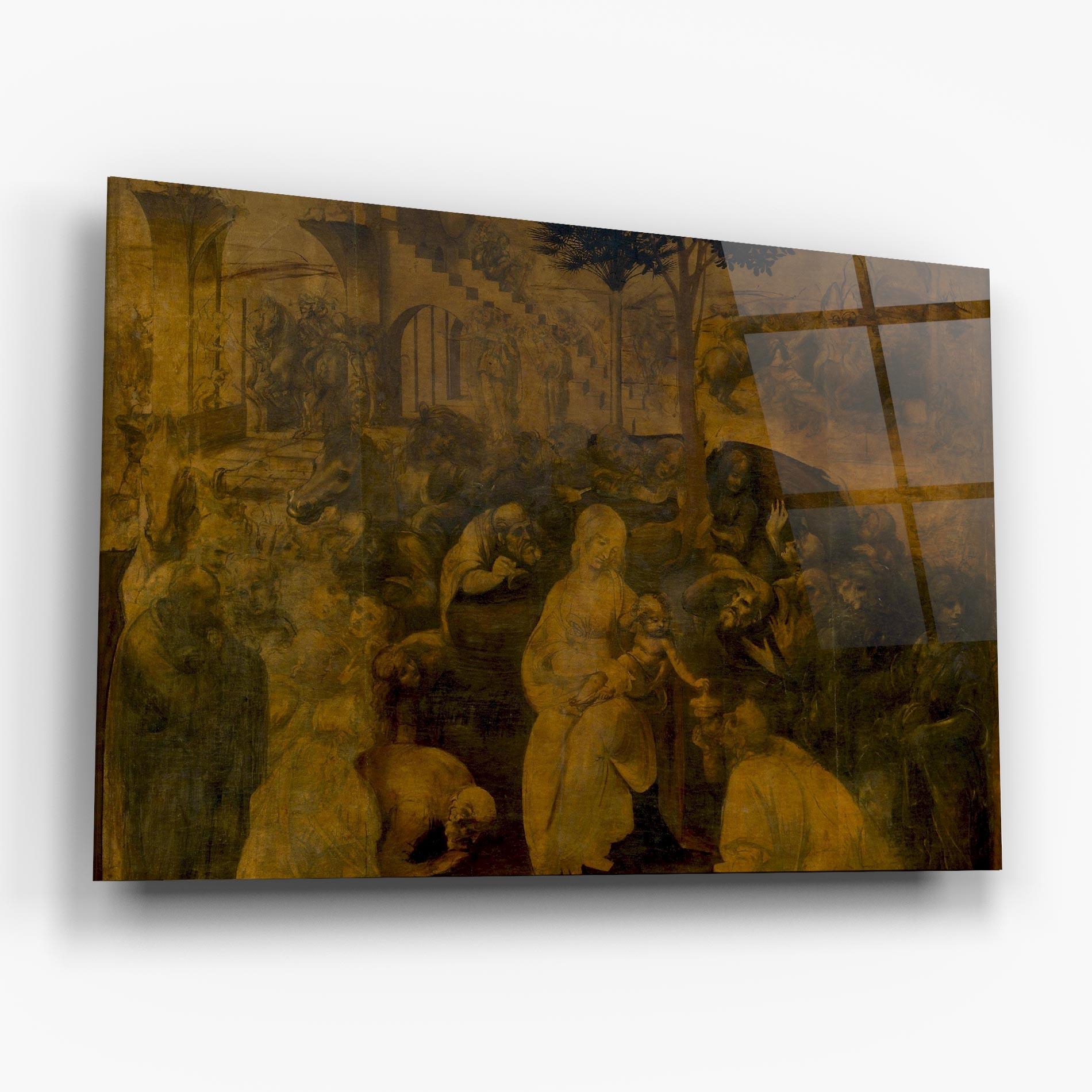 Glasbild Leonardo Da Vinci Adorazione Dei Magi mockup 6