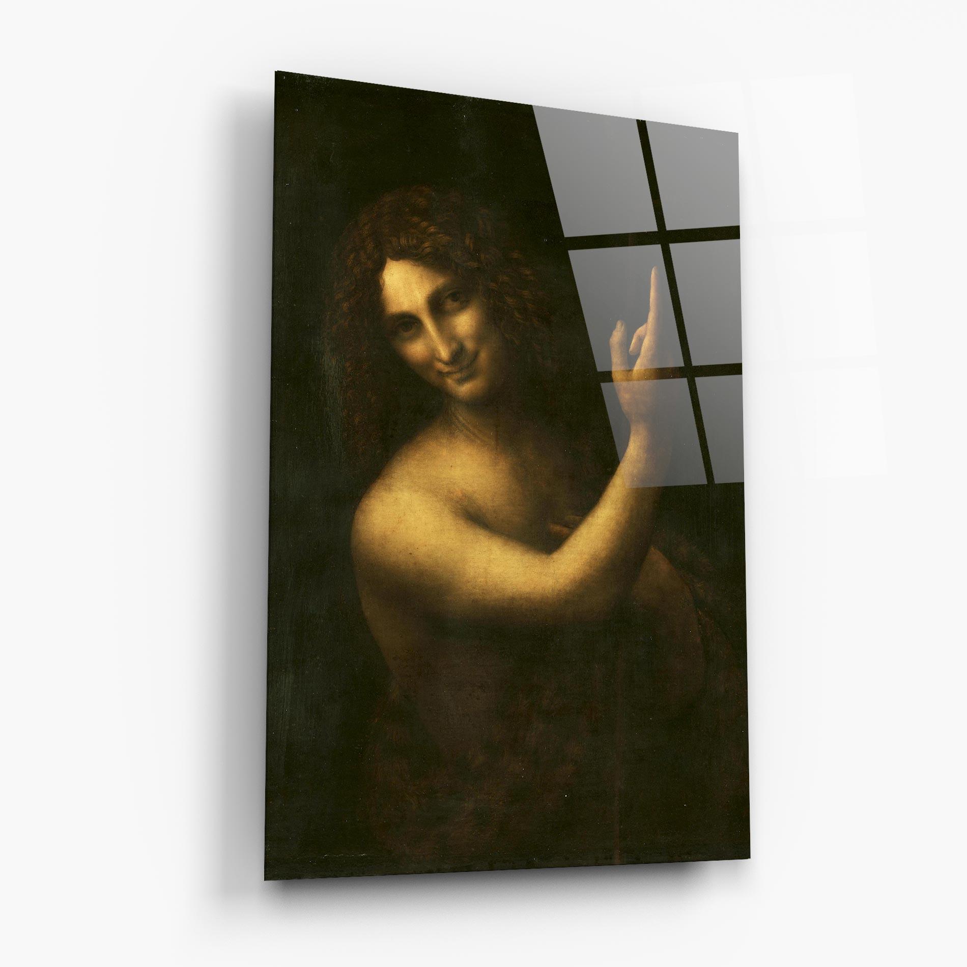 Glasbild Seonardo Da Vinci Saint John The Baptist mockup 6