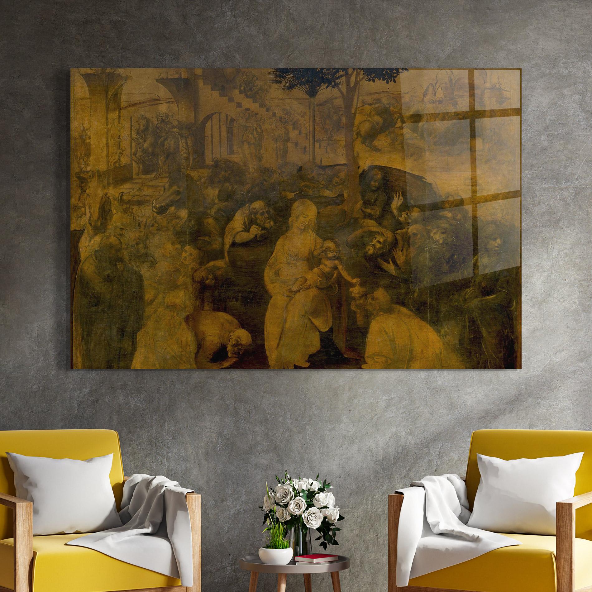Glasbild Leonardo Da Vinci Adorazione Dei Magi mockup 4