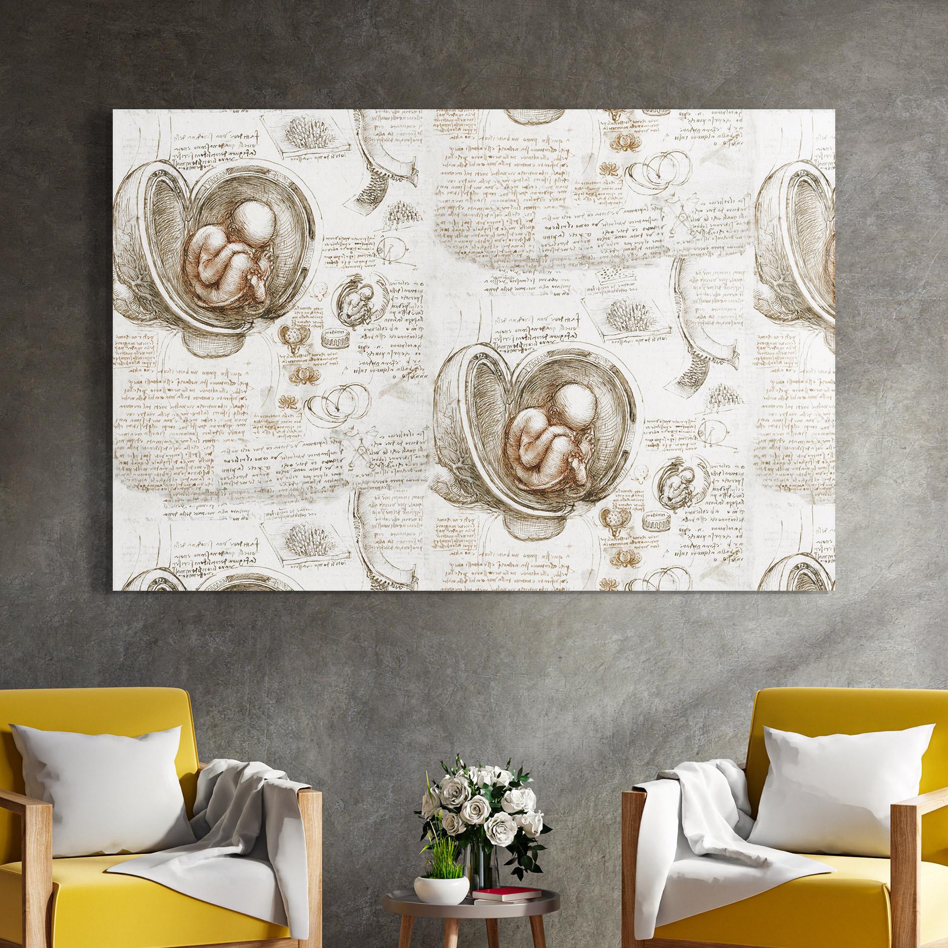 Glasbild Leonardo Studies Of The Foetus mockup 4