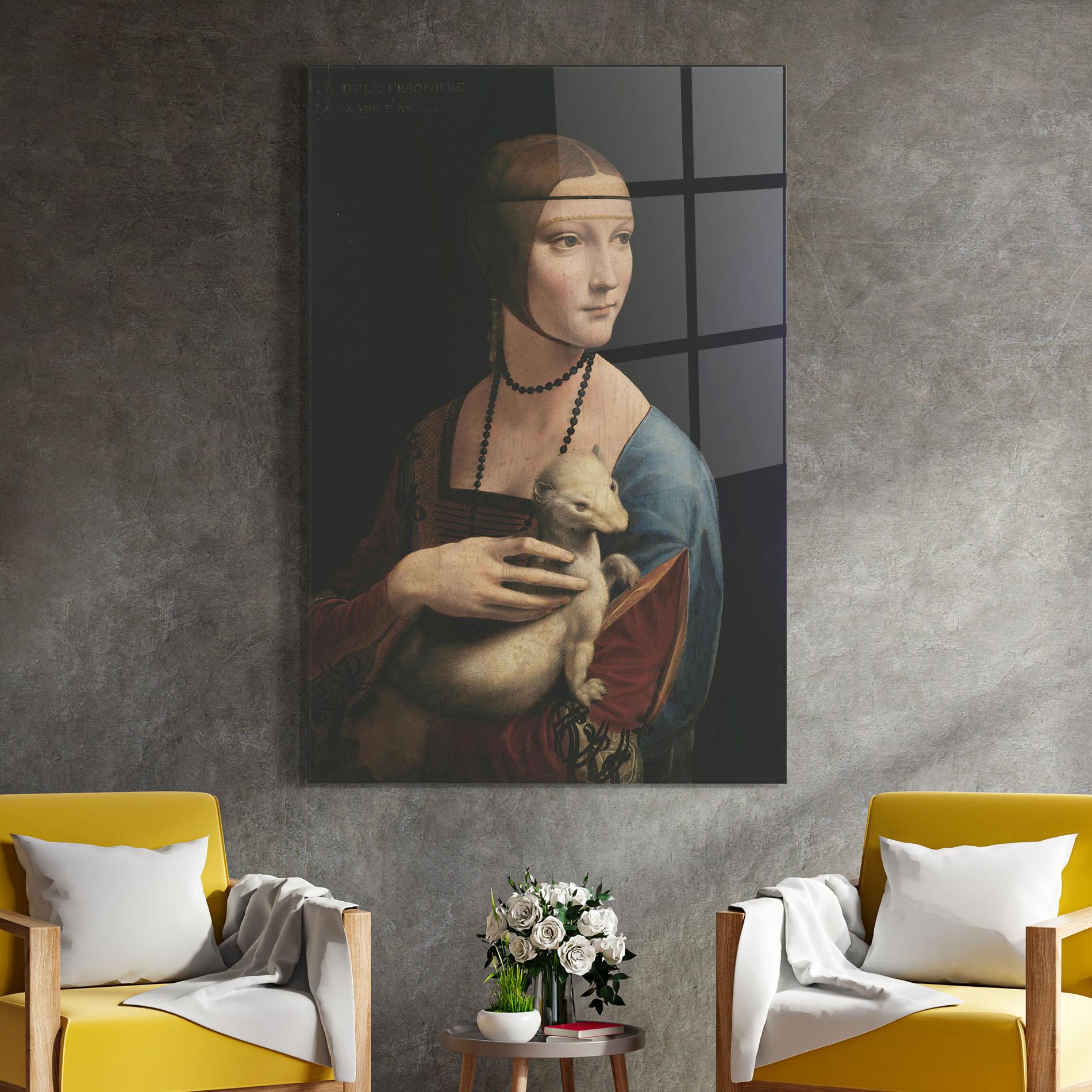 Glasbild Lady With An Ermine Leonardo Da Vinci mockup 4