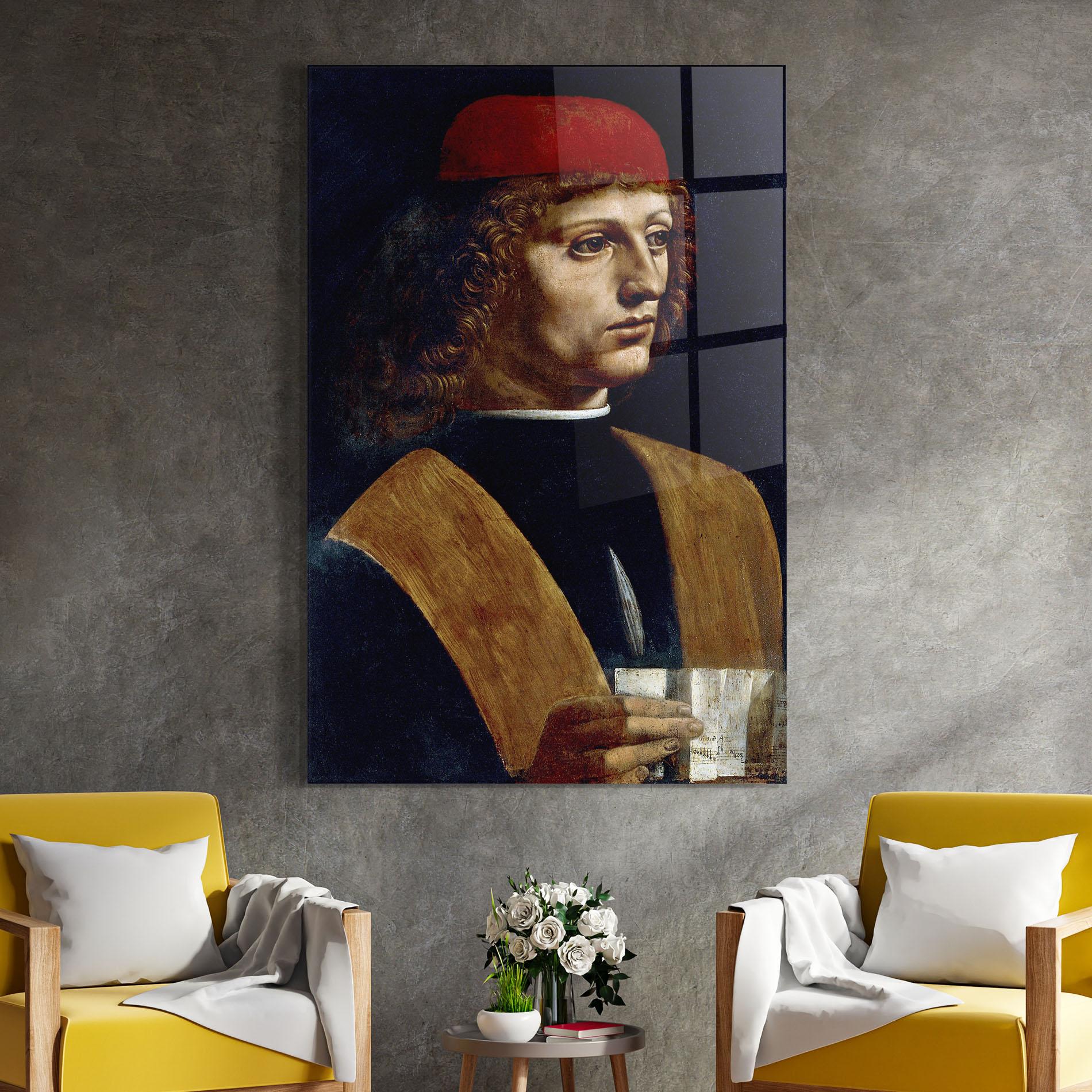 Glasbild Leonardo Da Vinci's The Portrait Of A Musician mockup 4