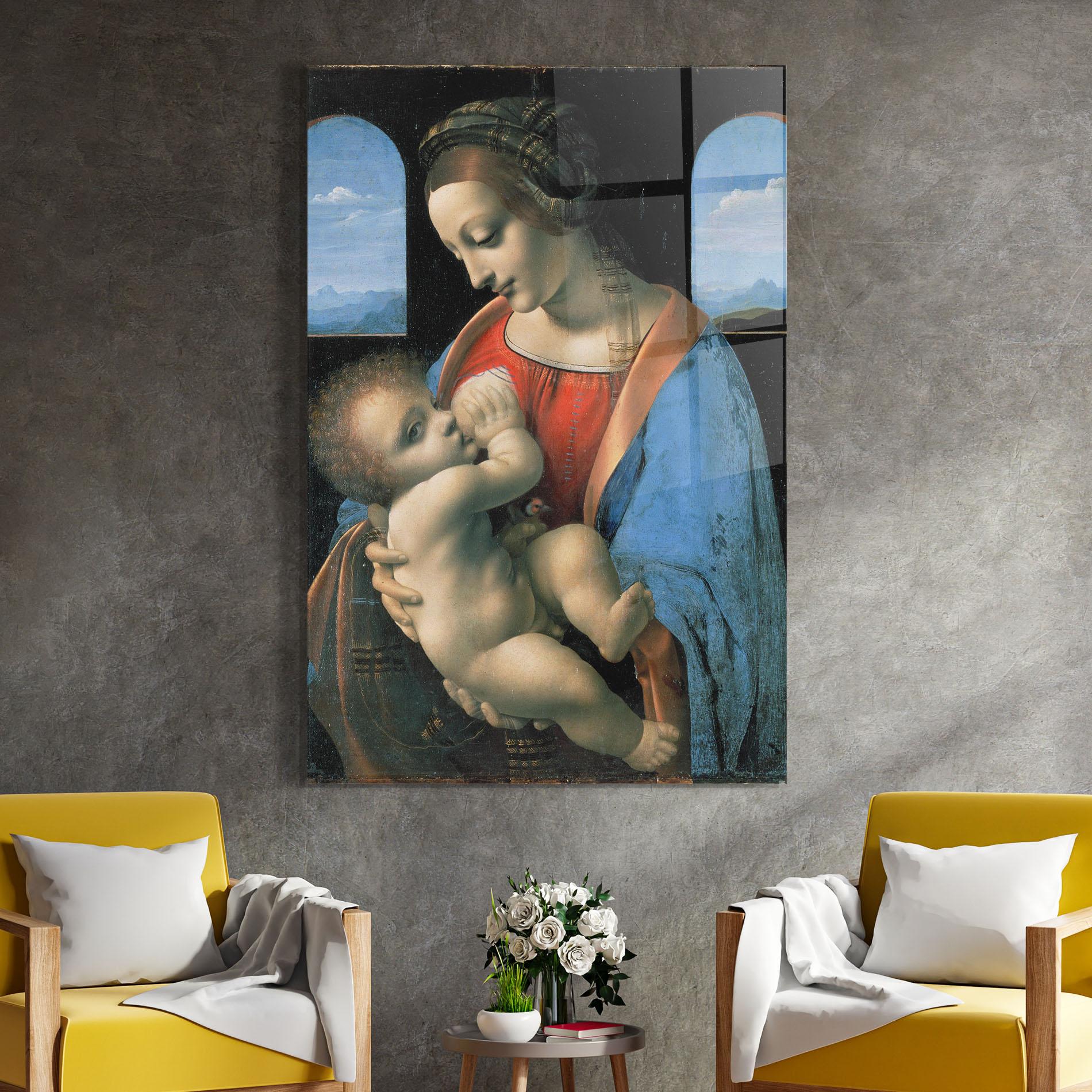 Glasbild Leonardo Da Vinci Attributed Madonna Litta mockup 4