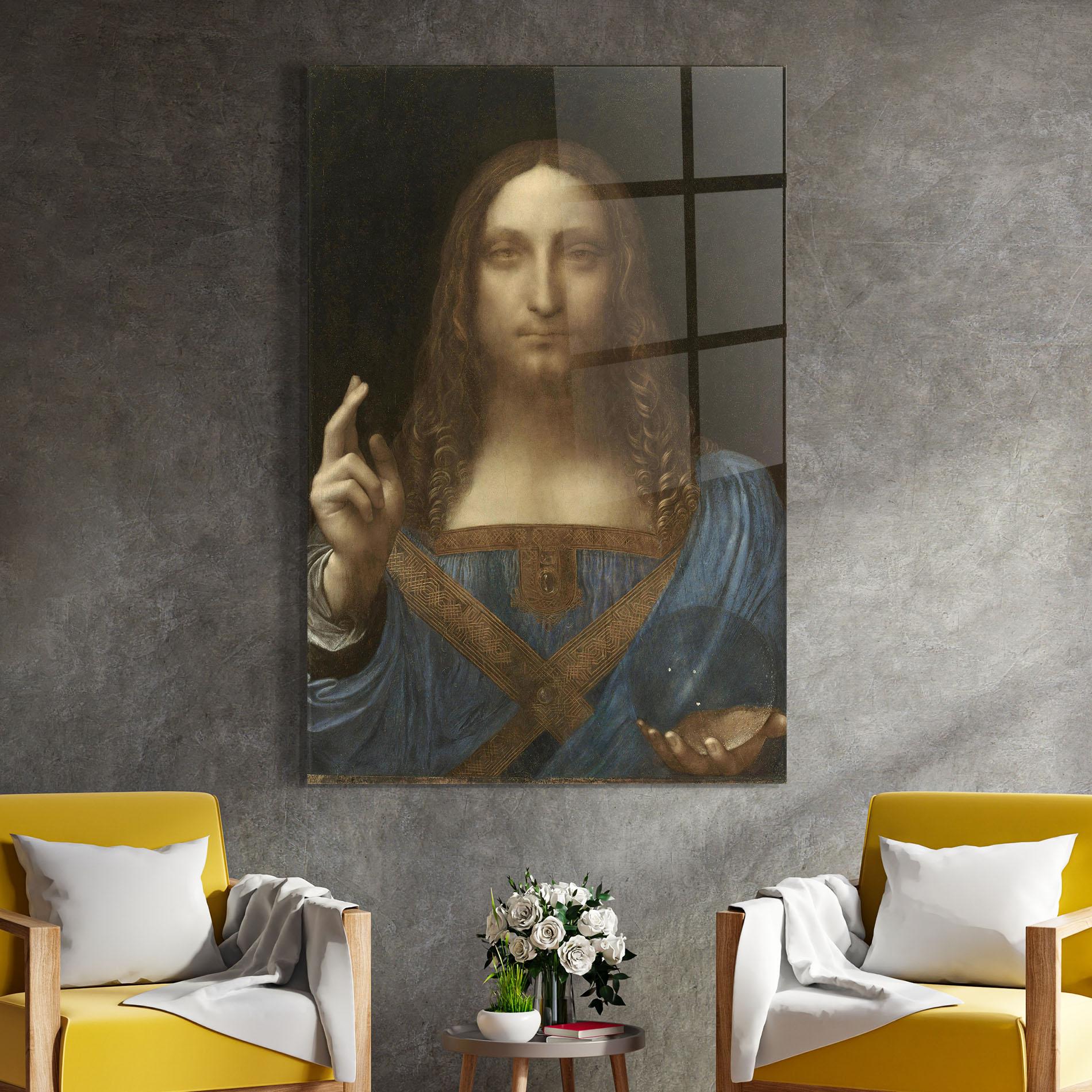 Glasbild Leonardo Da Vinci Salvator Mundi mockup 4