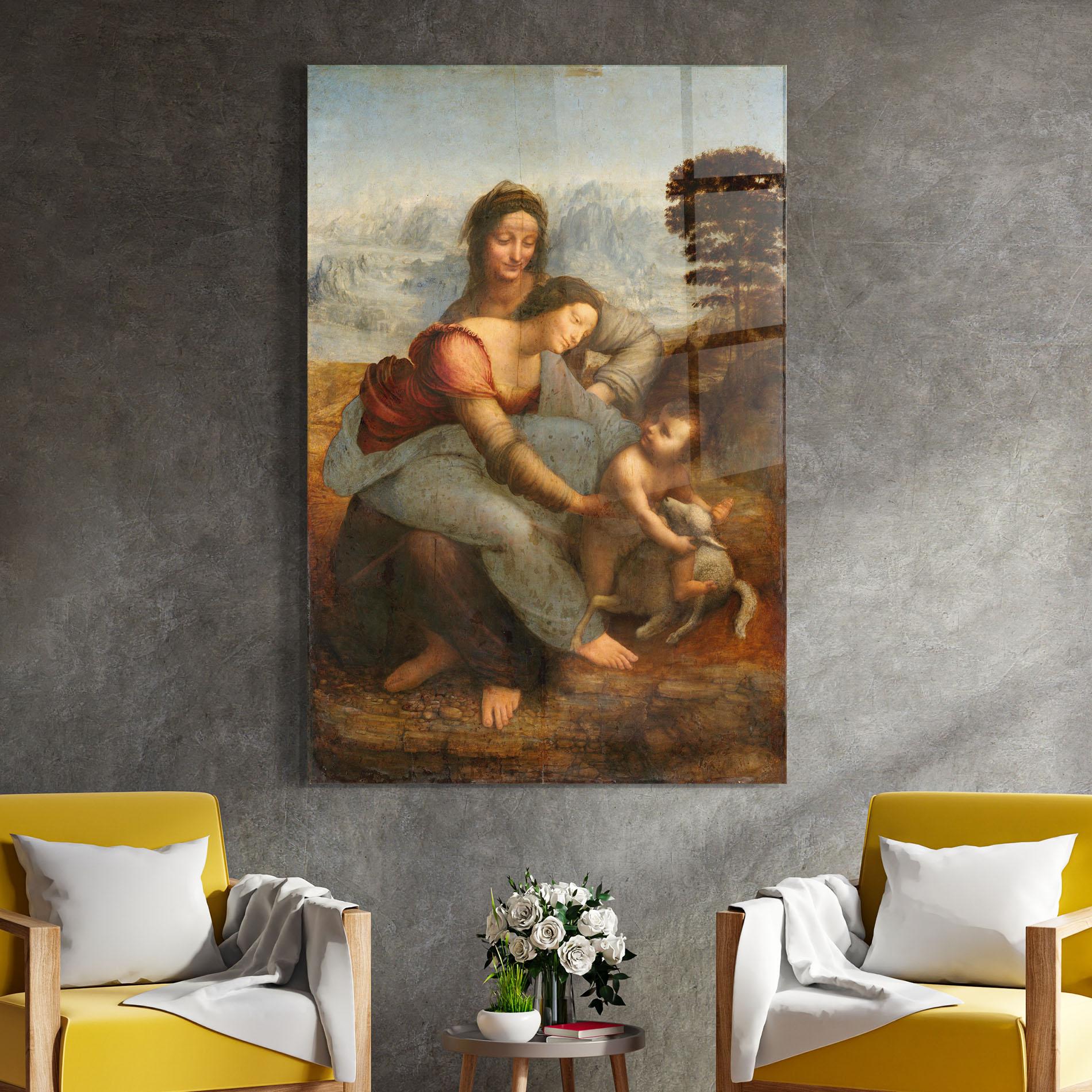 Glasbild Leonardo Da Vinci Virgin And Child With St Anne mockup 4