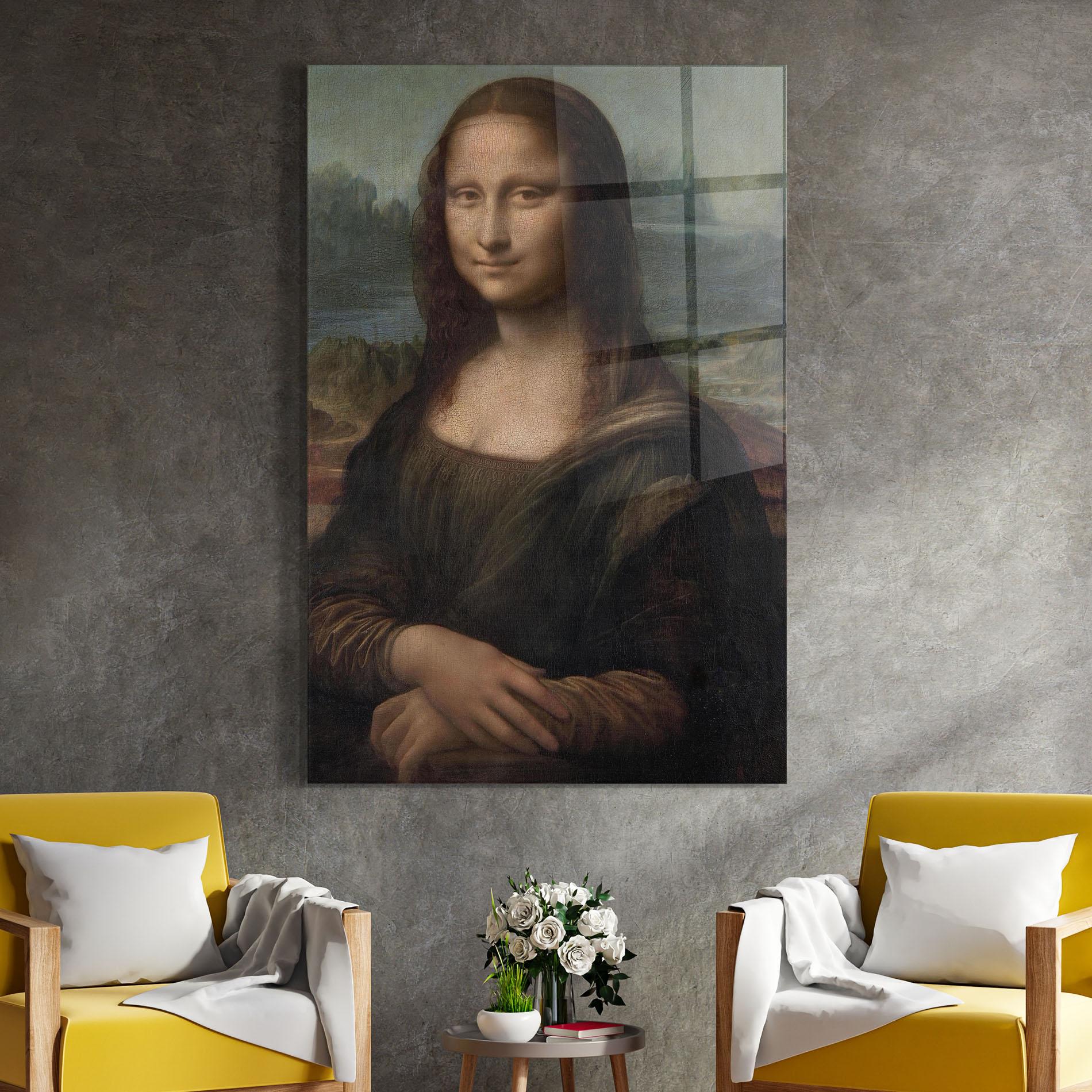Glasbild Mona Lisa By Leonardo Da Vinci mockup 4
