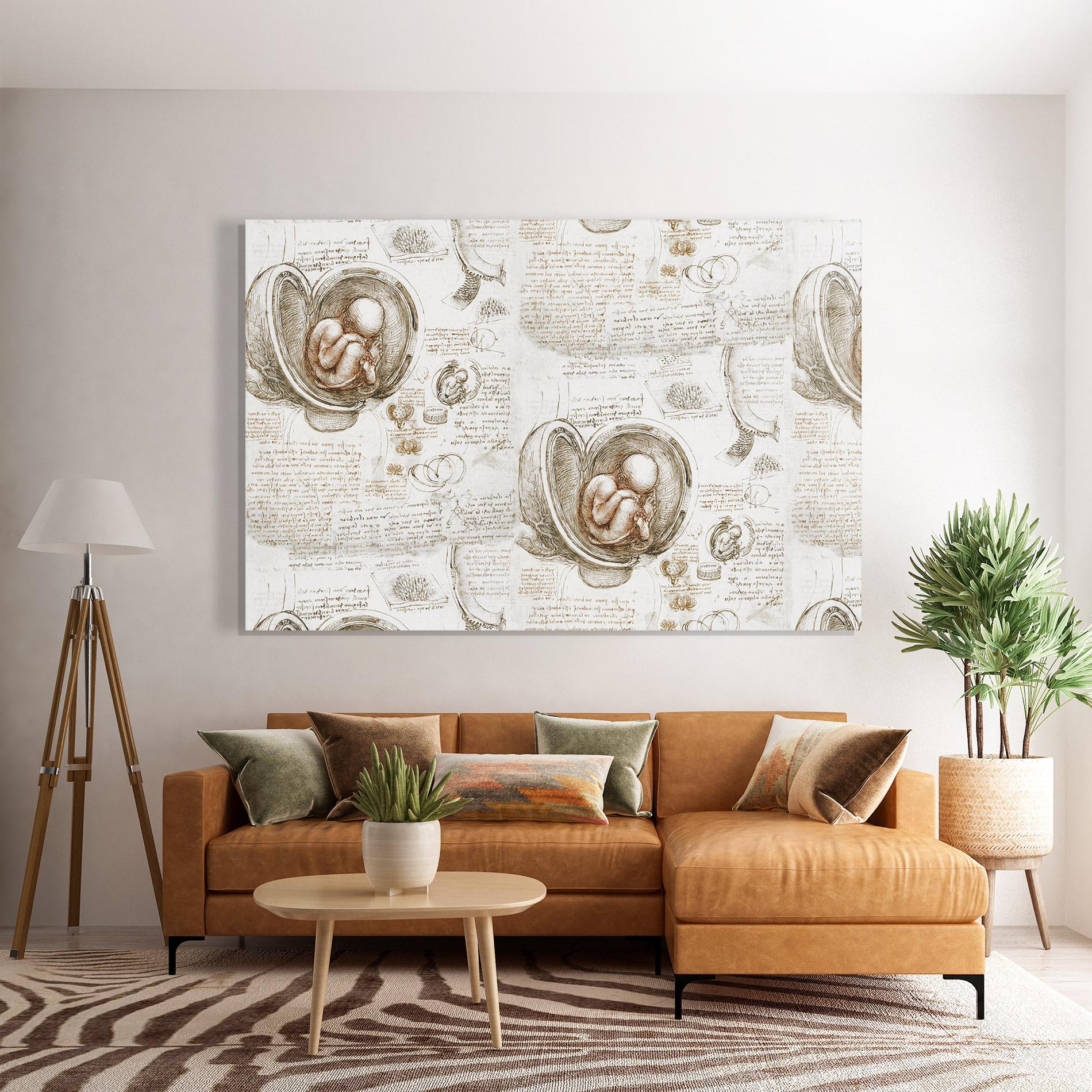 Glasbild Leonardo Studies Of The Foetus mockup 7