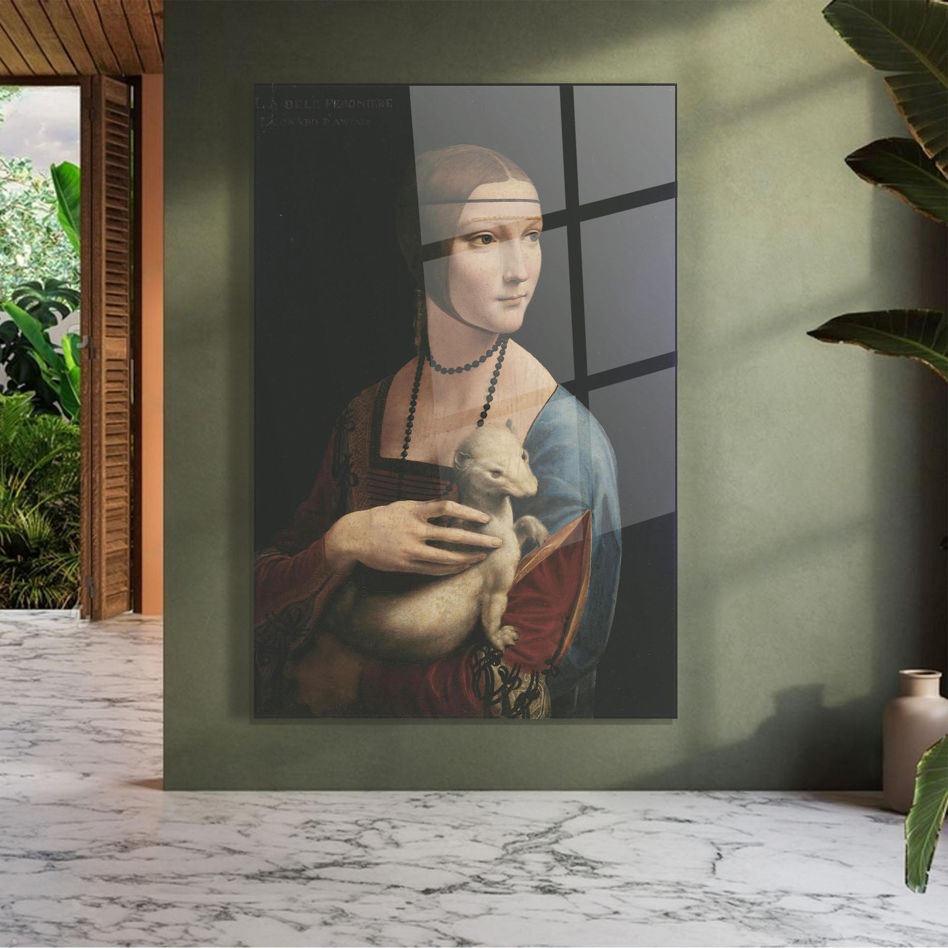 Glasbild Lady With An Ermine Leonardo Da Vinci mockup 7