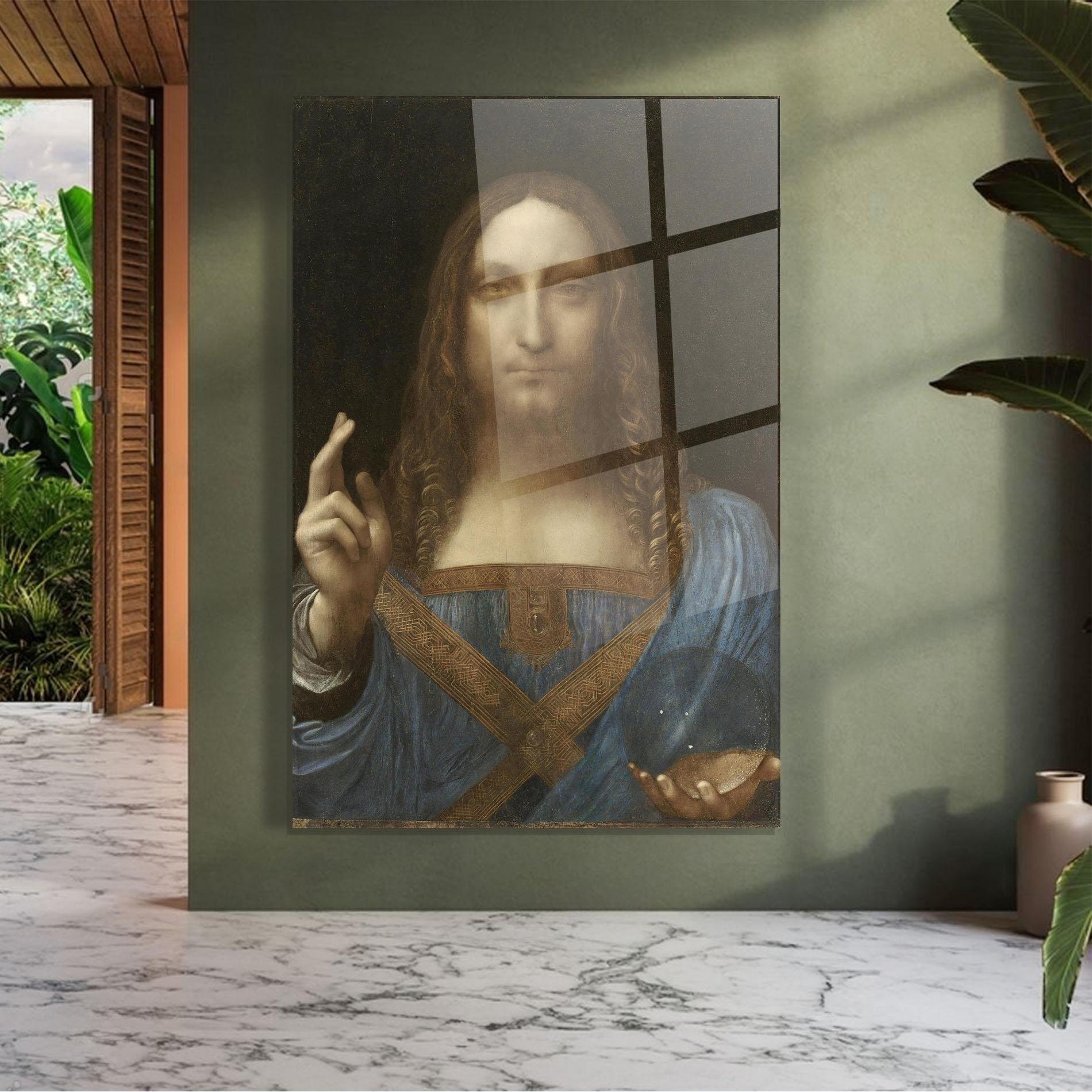 Glasbild Leonardo Da Vinci Salvator Mundi mockup 7