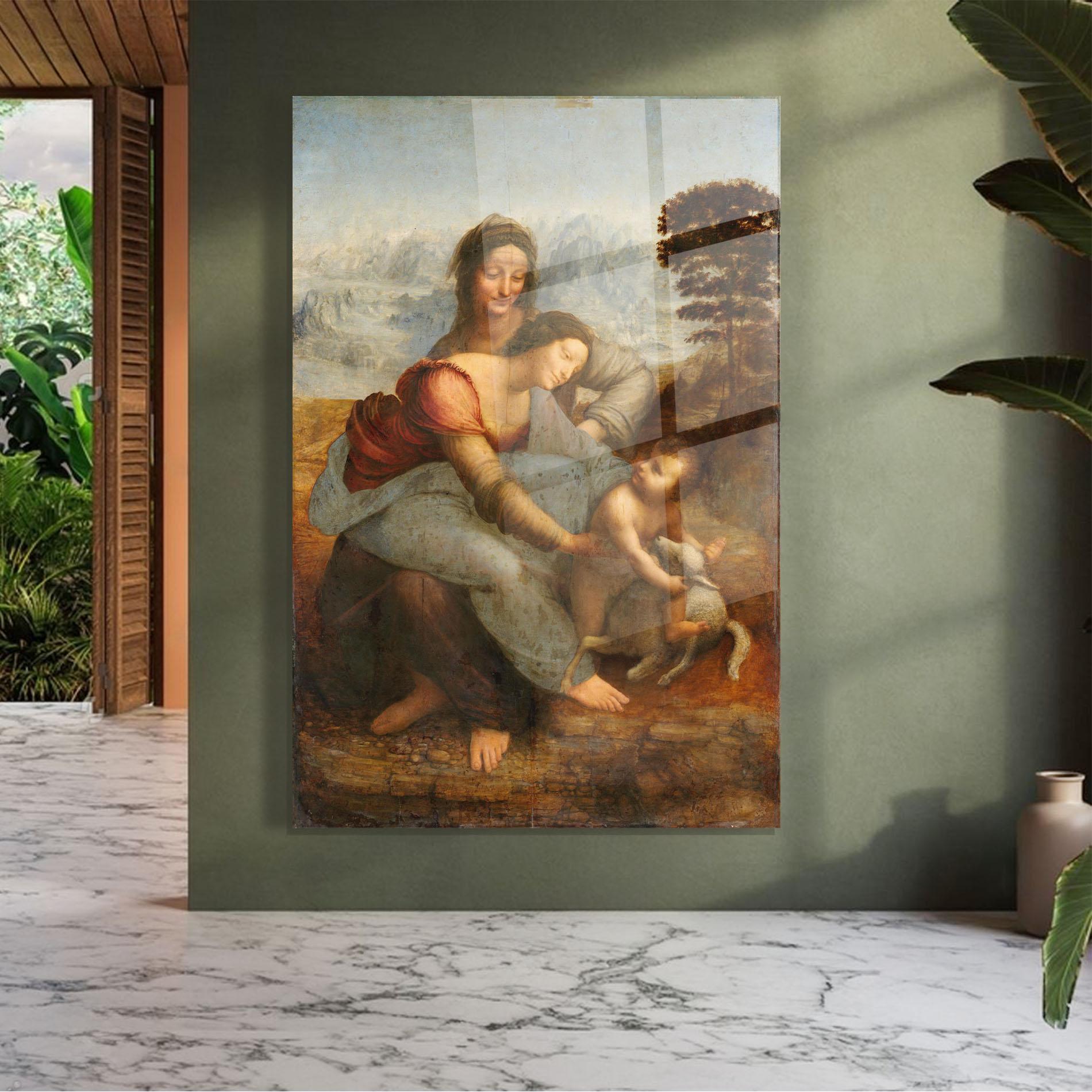 Glasbild Leonardo Da Vinci Virgin And Child With St Anne mockup 7