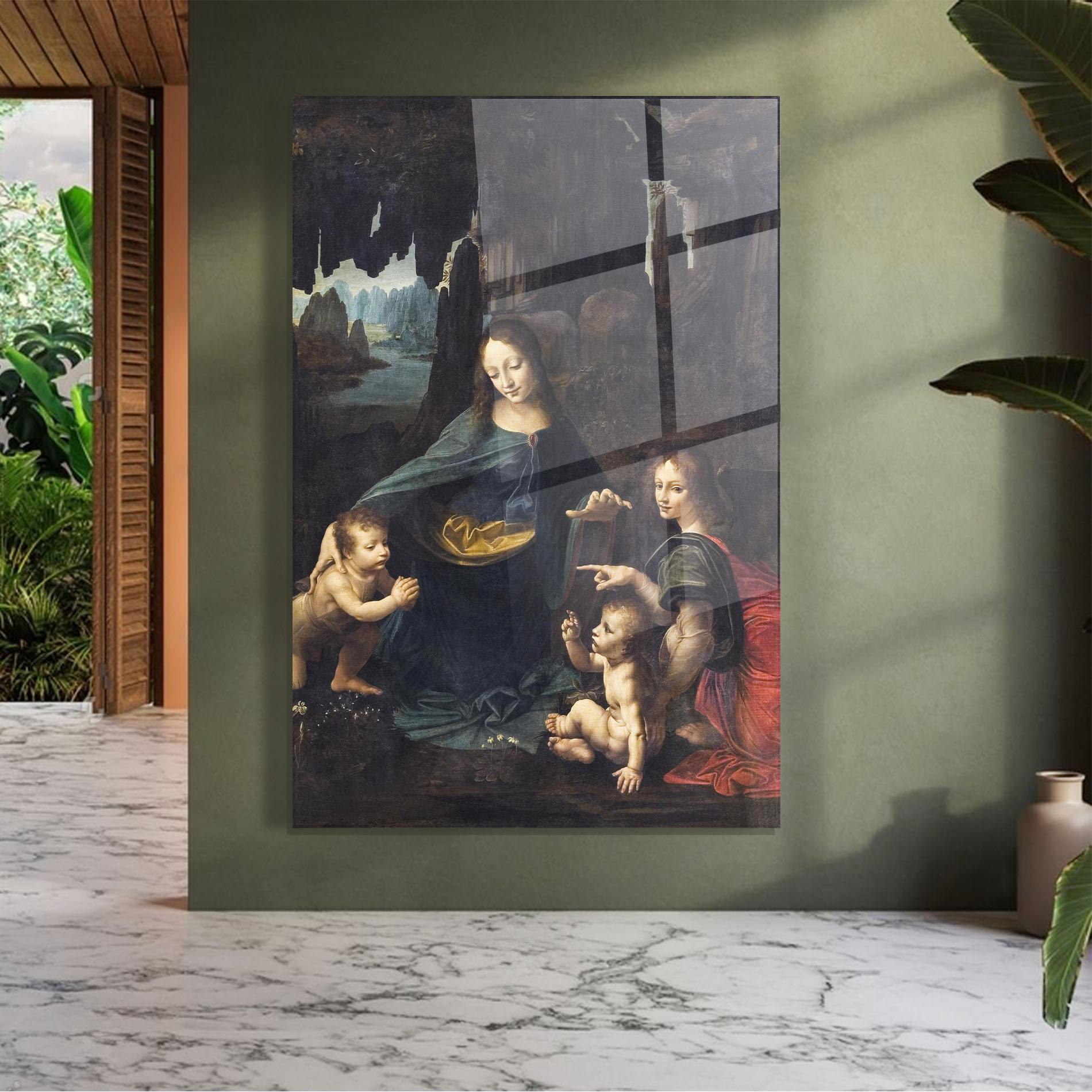 Glasbild The Virgin Of The Rocks Leonardo Da Vinci mockup 7