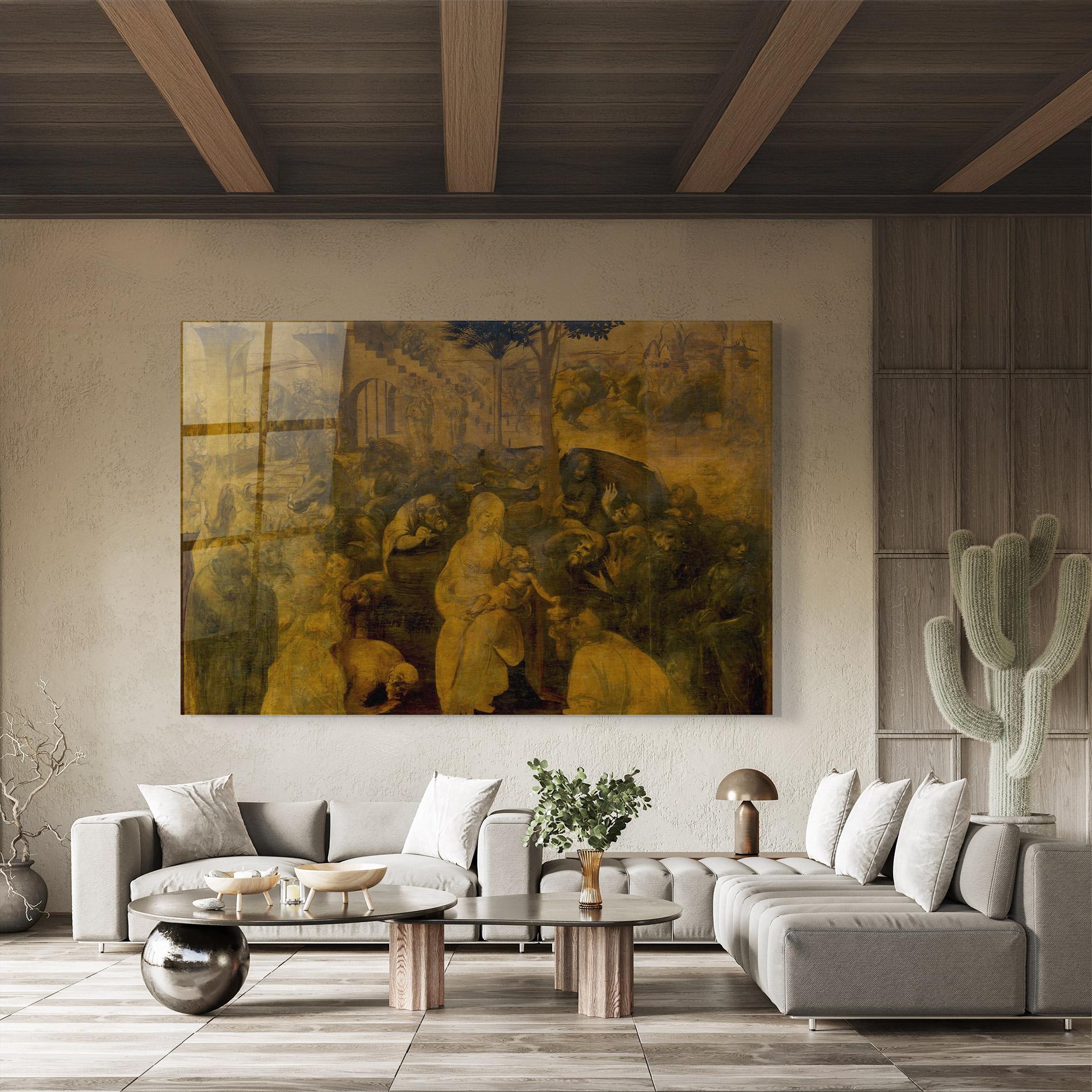 Glasbild Leonardo Da Vinci Adorazione Dei Magi mockup 8