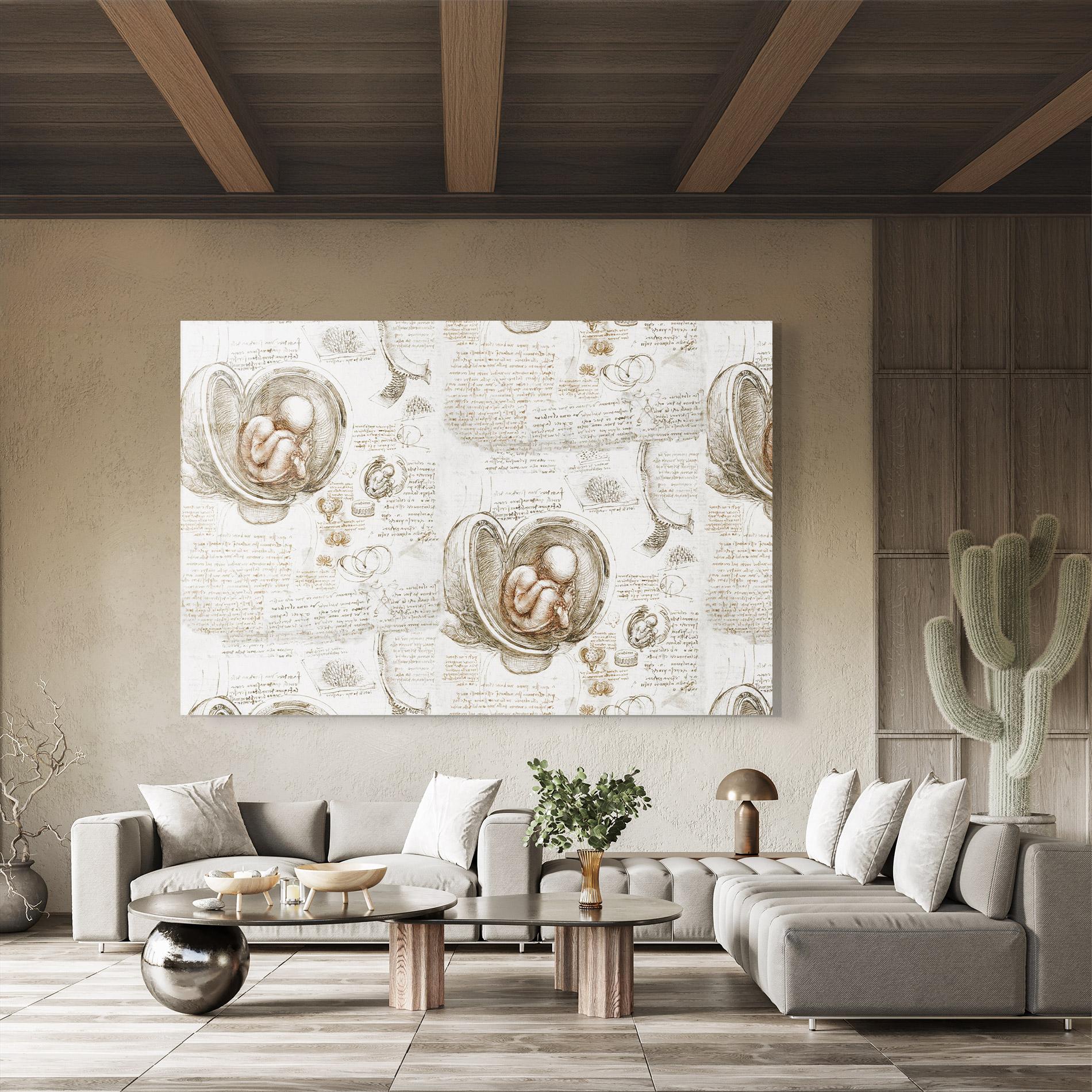 Glasbild Leonardo Studies Of The Foetus mockup 8