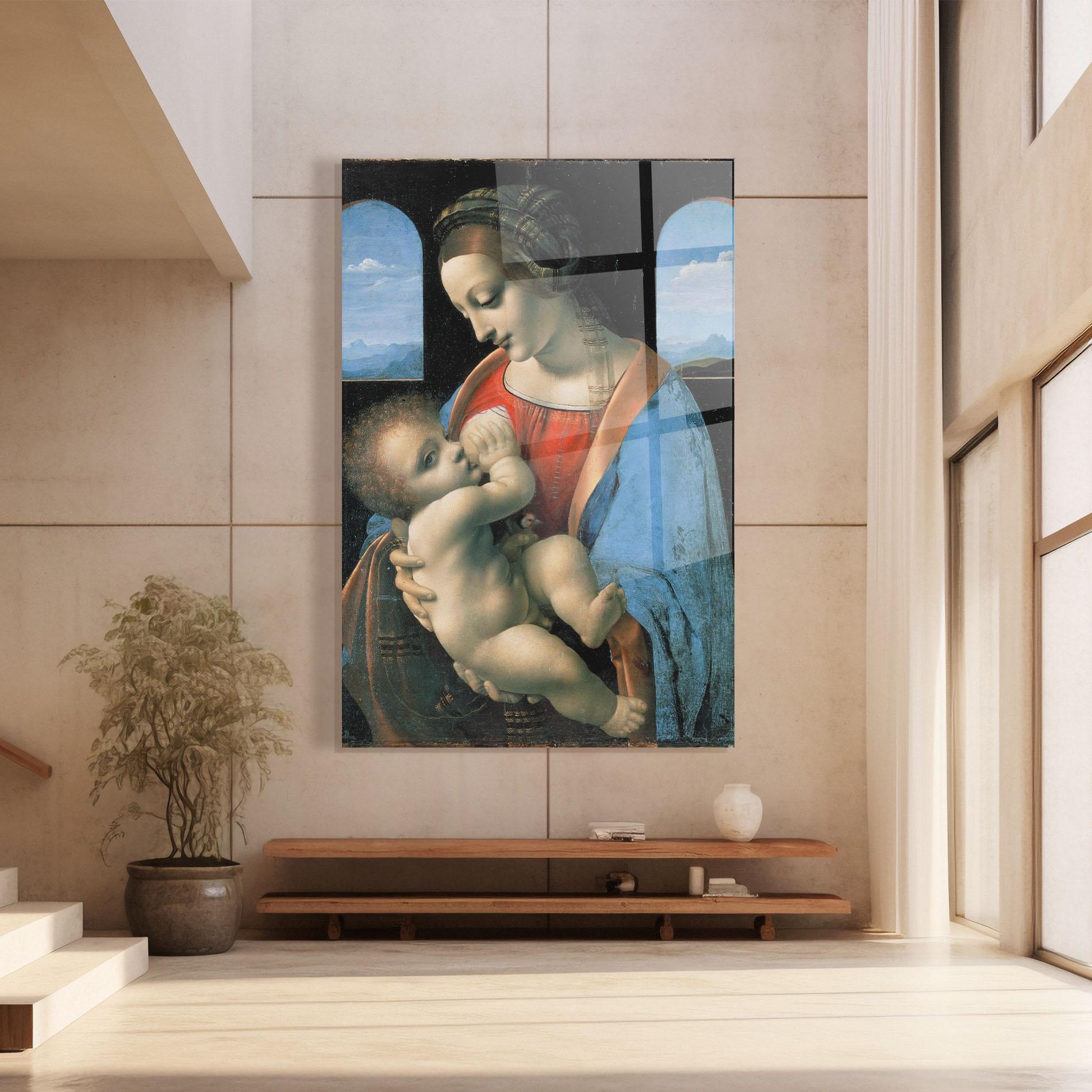 Glasbild Leonardo Da Vinci Attributed Madonna Litta mockup 8