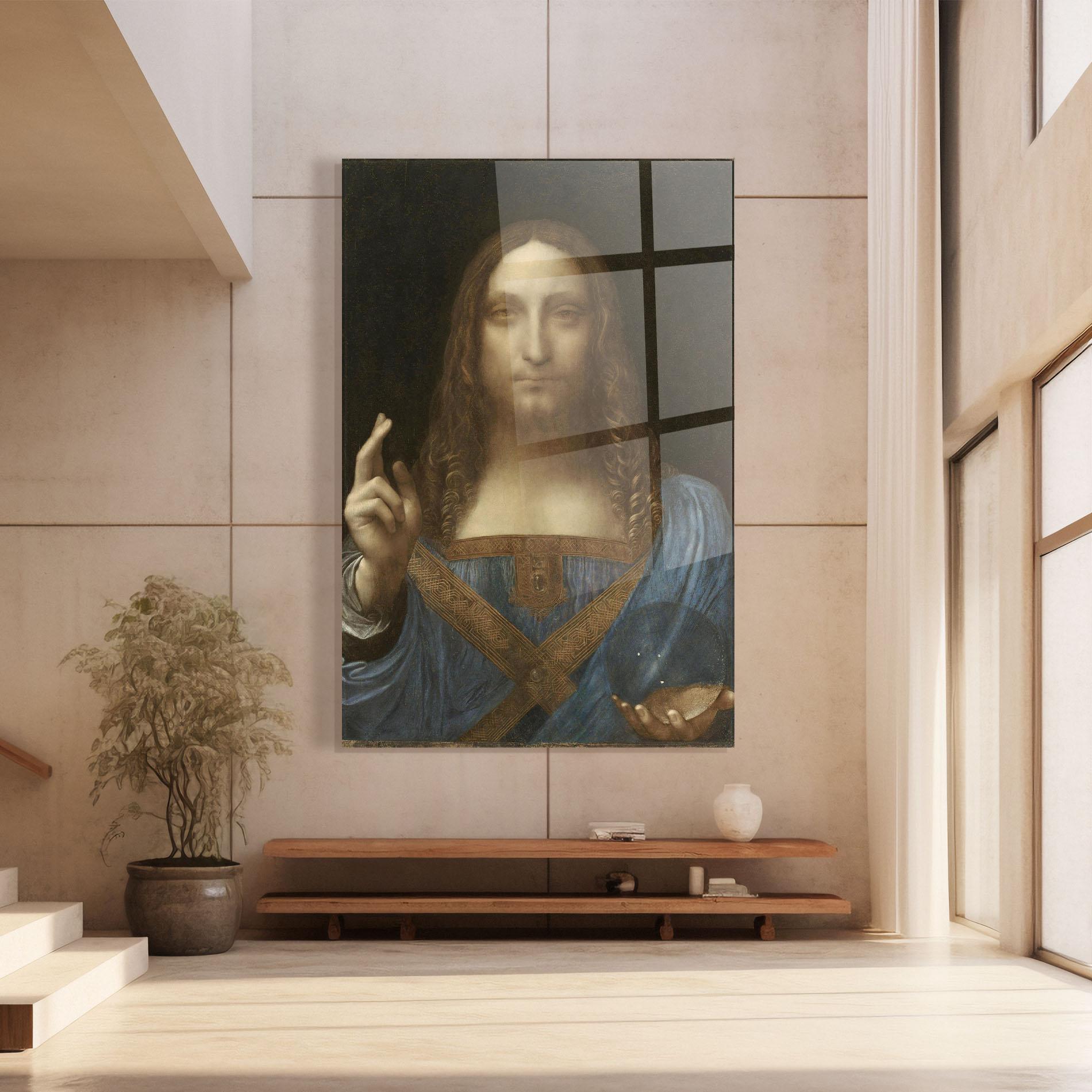 Glasbild Leonardo Da Vinci Salvator Mundi mockup 8