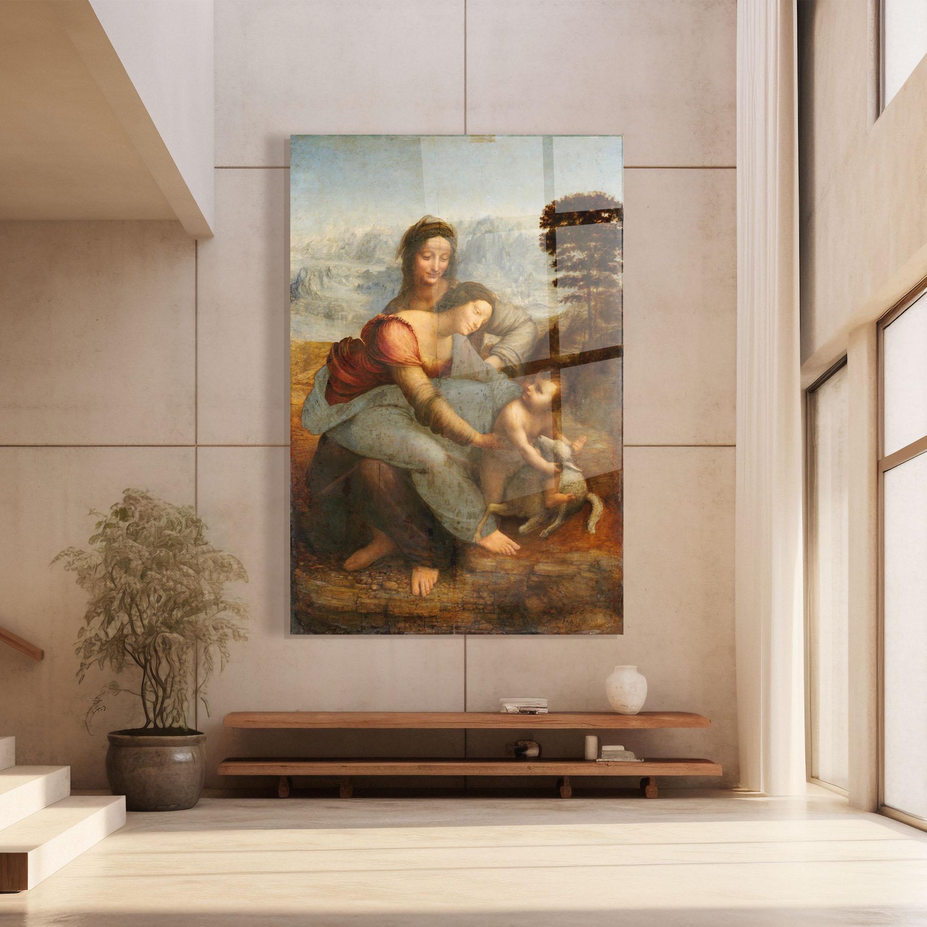 Glasbild Leonardo Da Vinci Virgin And Child With St Anne mockup 8