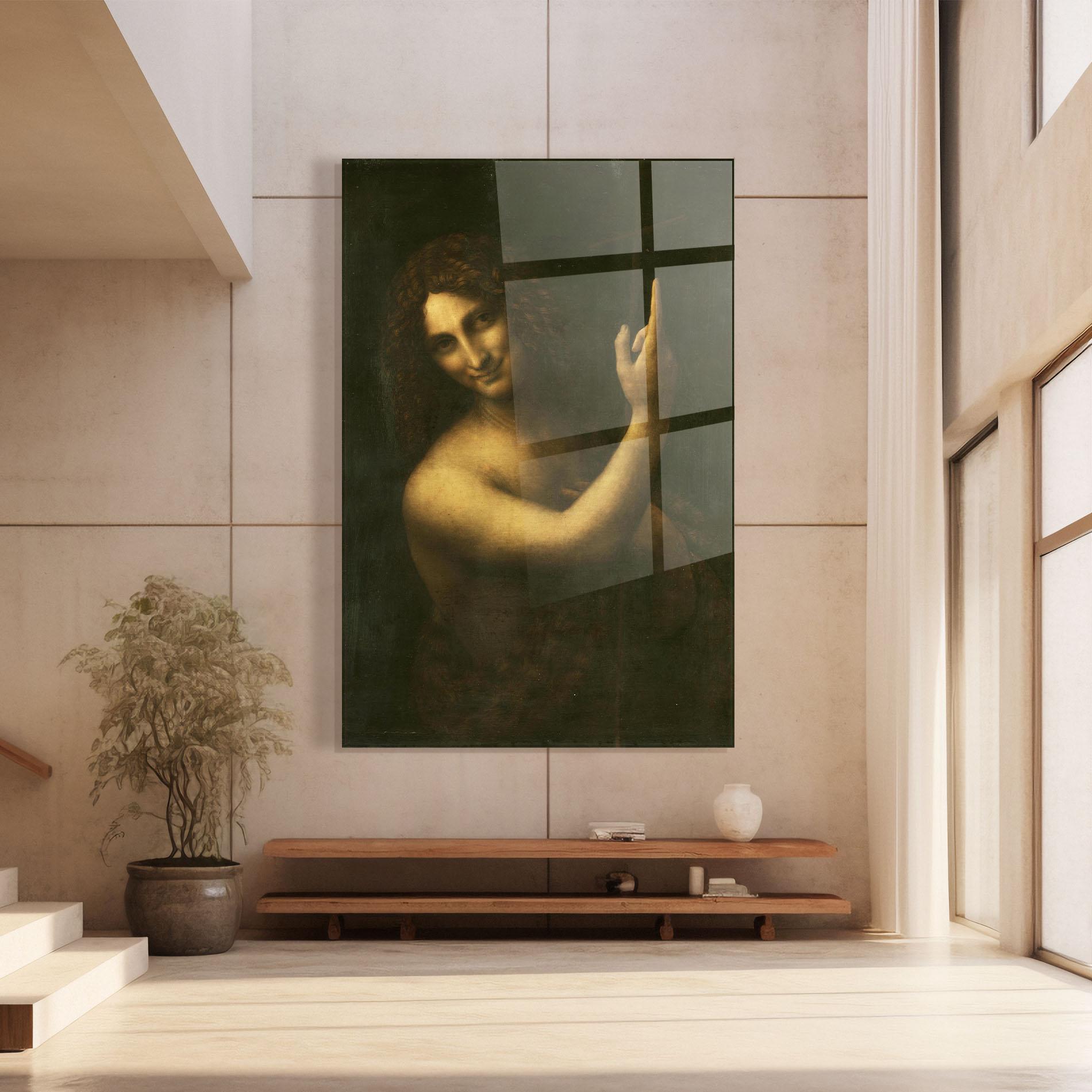 Glasbild Seonardo Da Vinci Saint John The Baptist mockup 8
