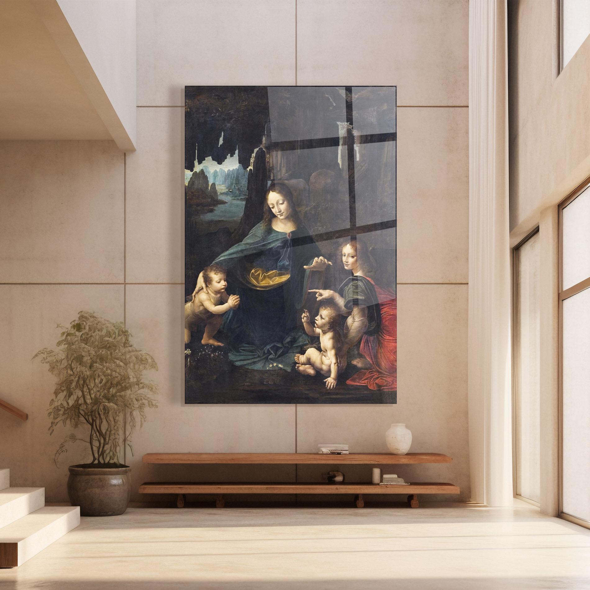 Glasbild The Virgin Of The Rocks Leonardo Da Vinci mockup 8