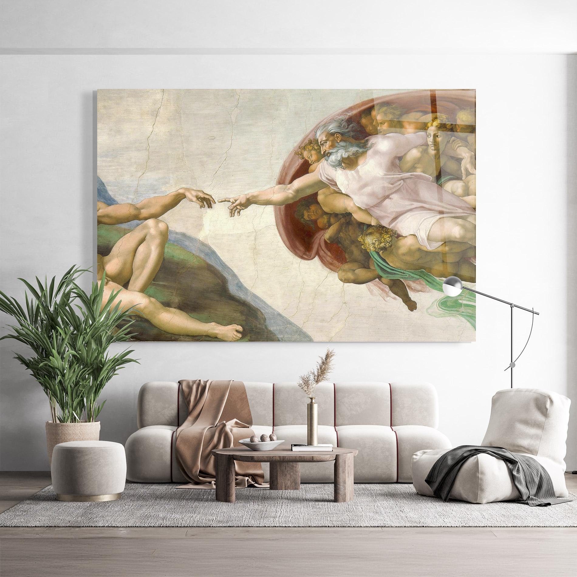 Glasbild The Creation Of Adam mockup 9