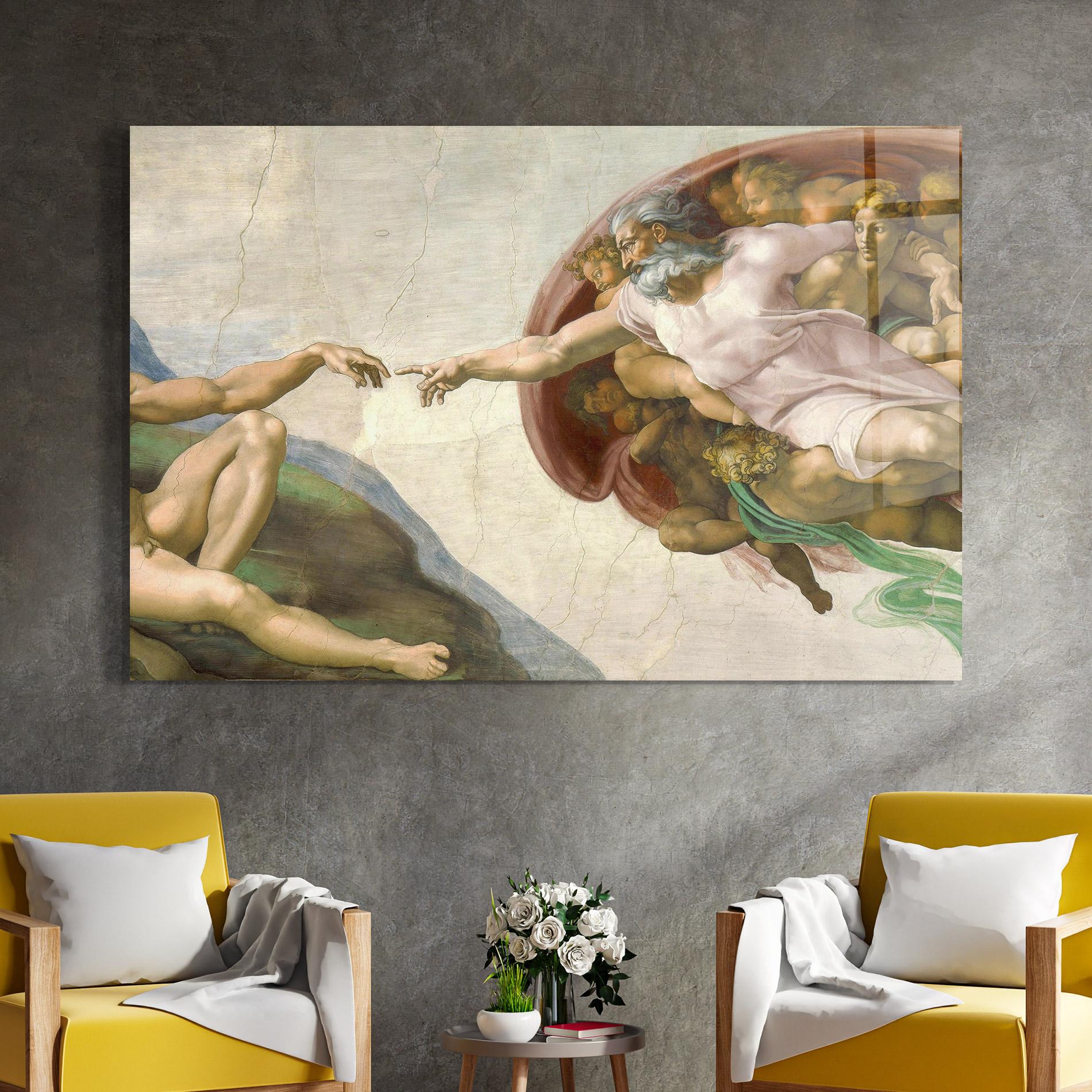 Glasbild The Creation Of Adam mockup 4
