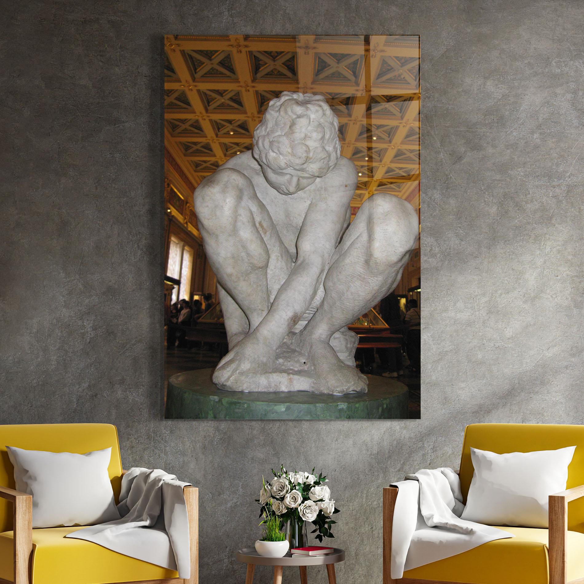 Glasbild Crouching Boy mockup 4