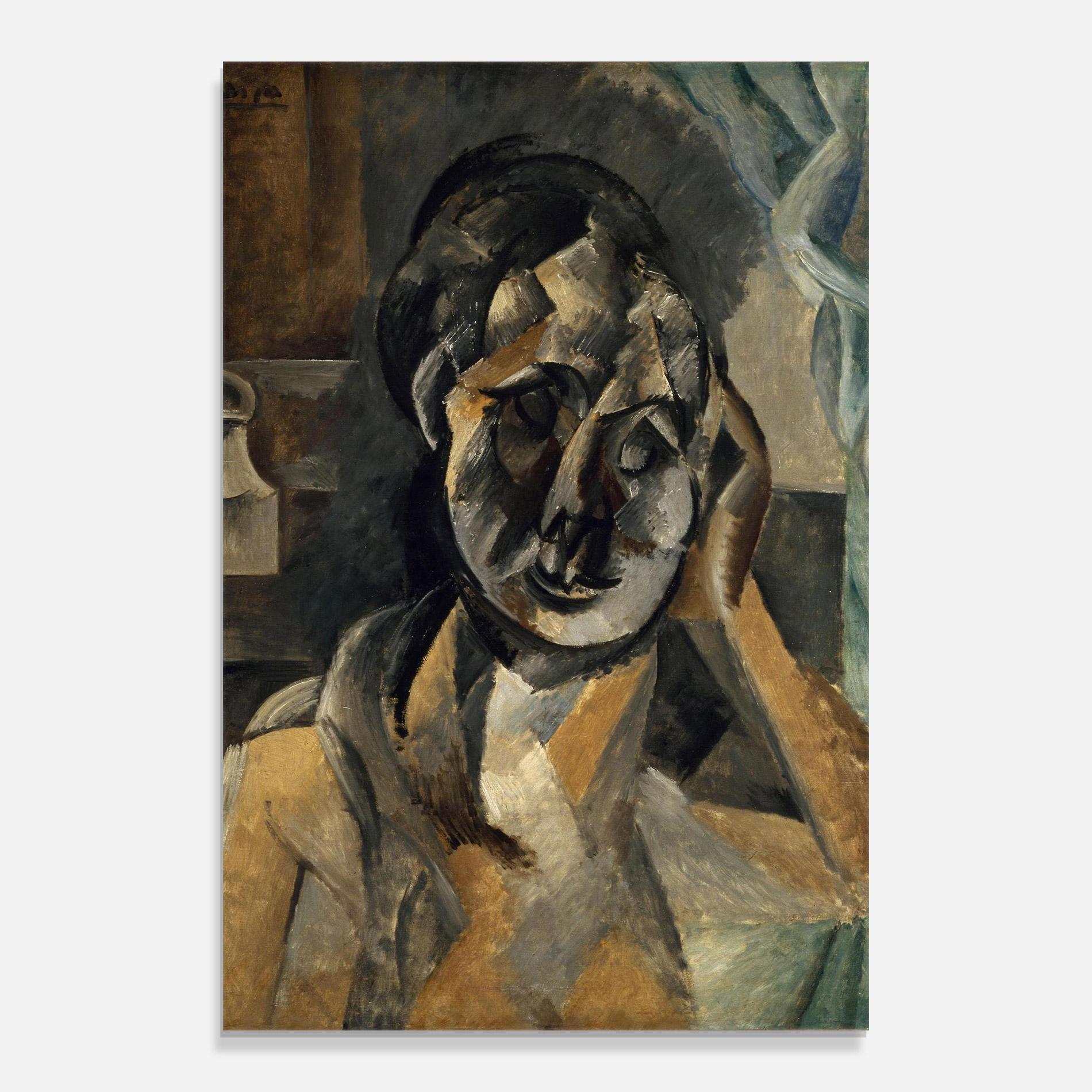 Glasbild Woman With Mustard mockup 0